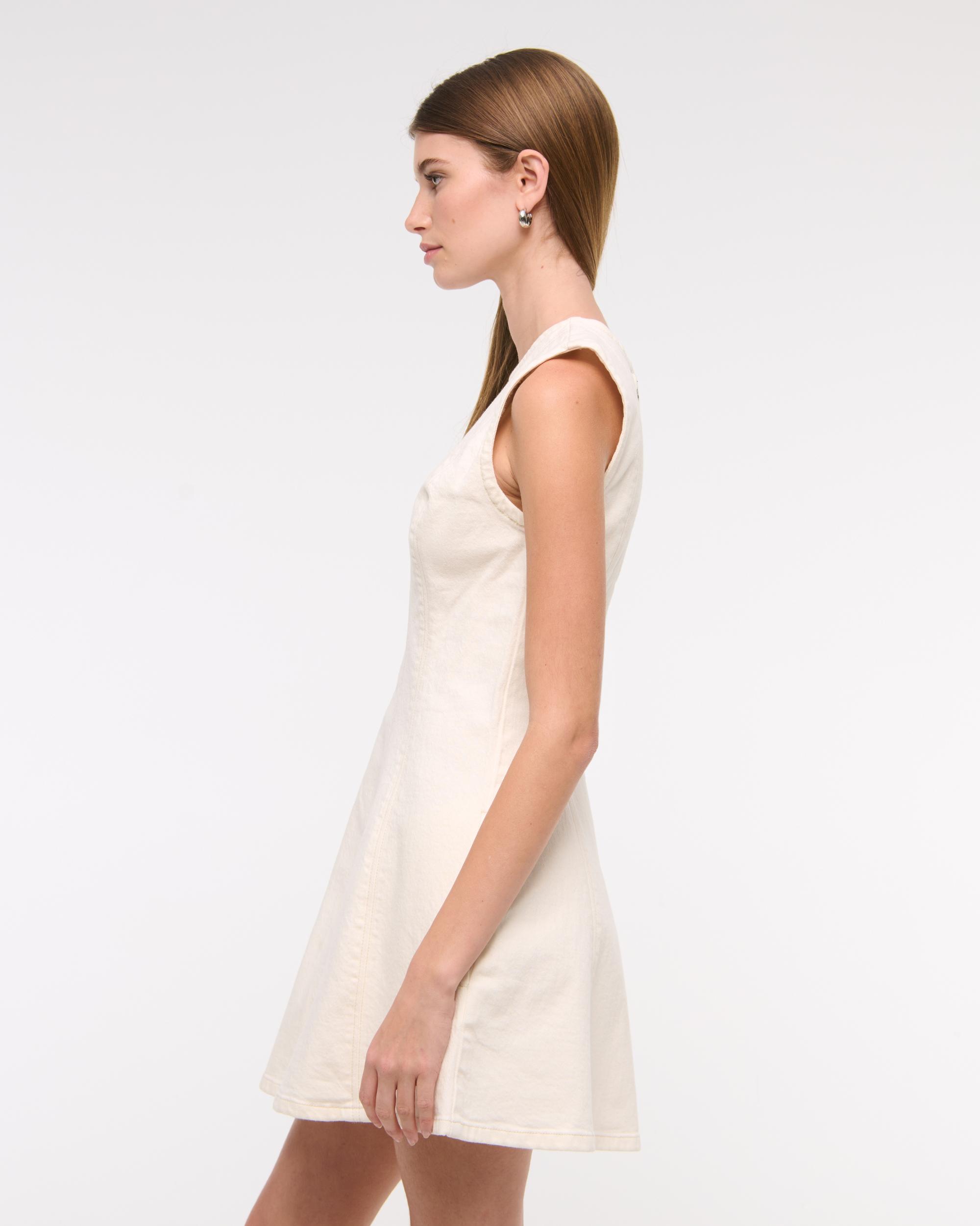 The A&F Mila High-Neck Denim Mini Dress Product Image