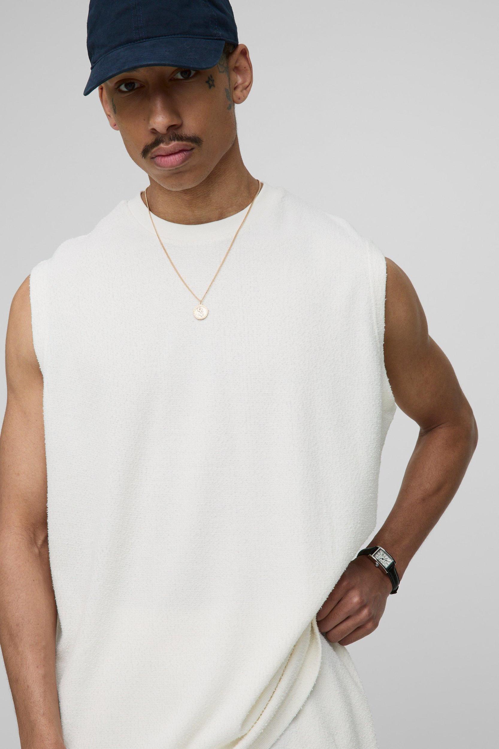 Oversized Textured Jersey Tank & Short Set | boohooMAN USA Product Image