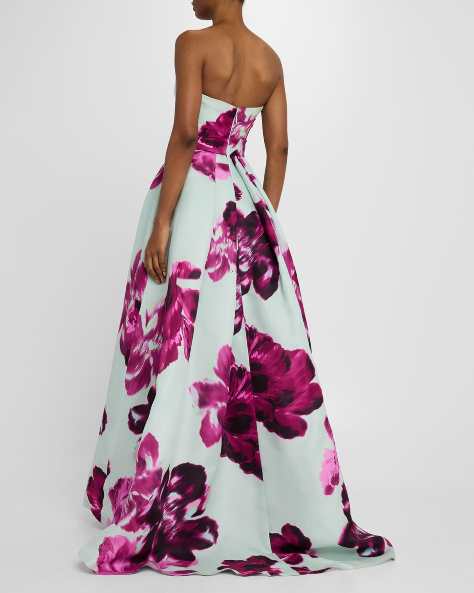 Strapless Electric Floral Print Gazar Silk Gown Product Image