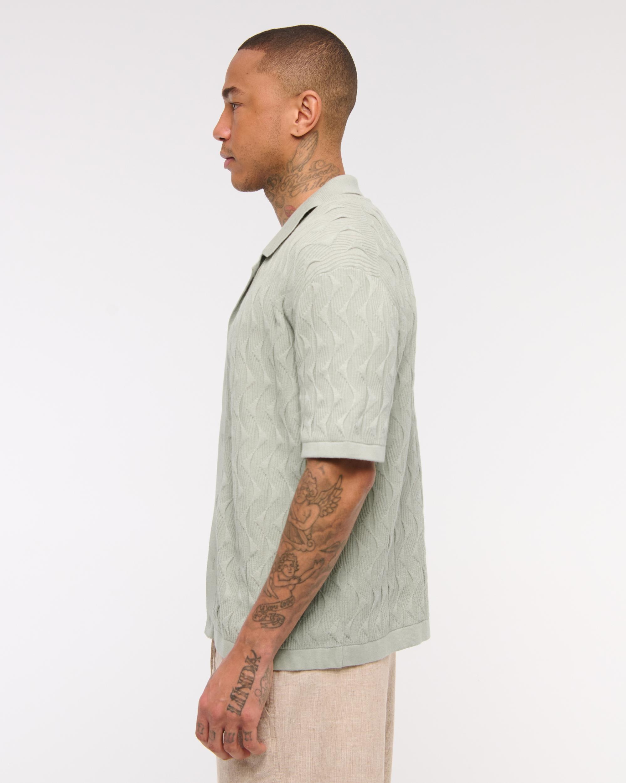 Geometric Stitch Button-Through Sweater Polo Product Image