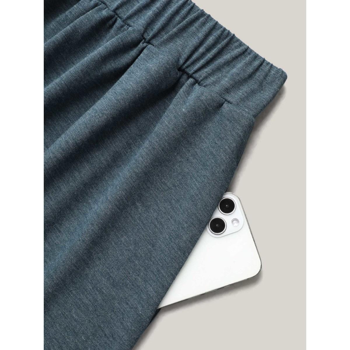 Plus Size Heather Stretchy-Waist Pleated Midi Skirt Women DarkSlateGray Elegant Gathered Medium stretch Slanted pocket Everyday Skirts BloomChic 18-20/2X Product Image