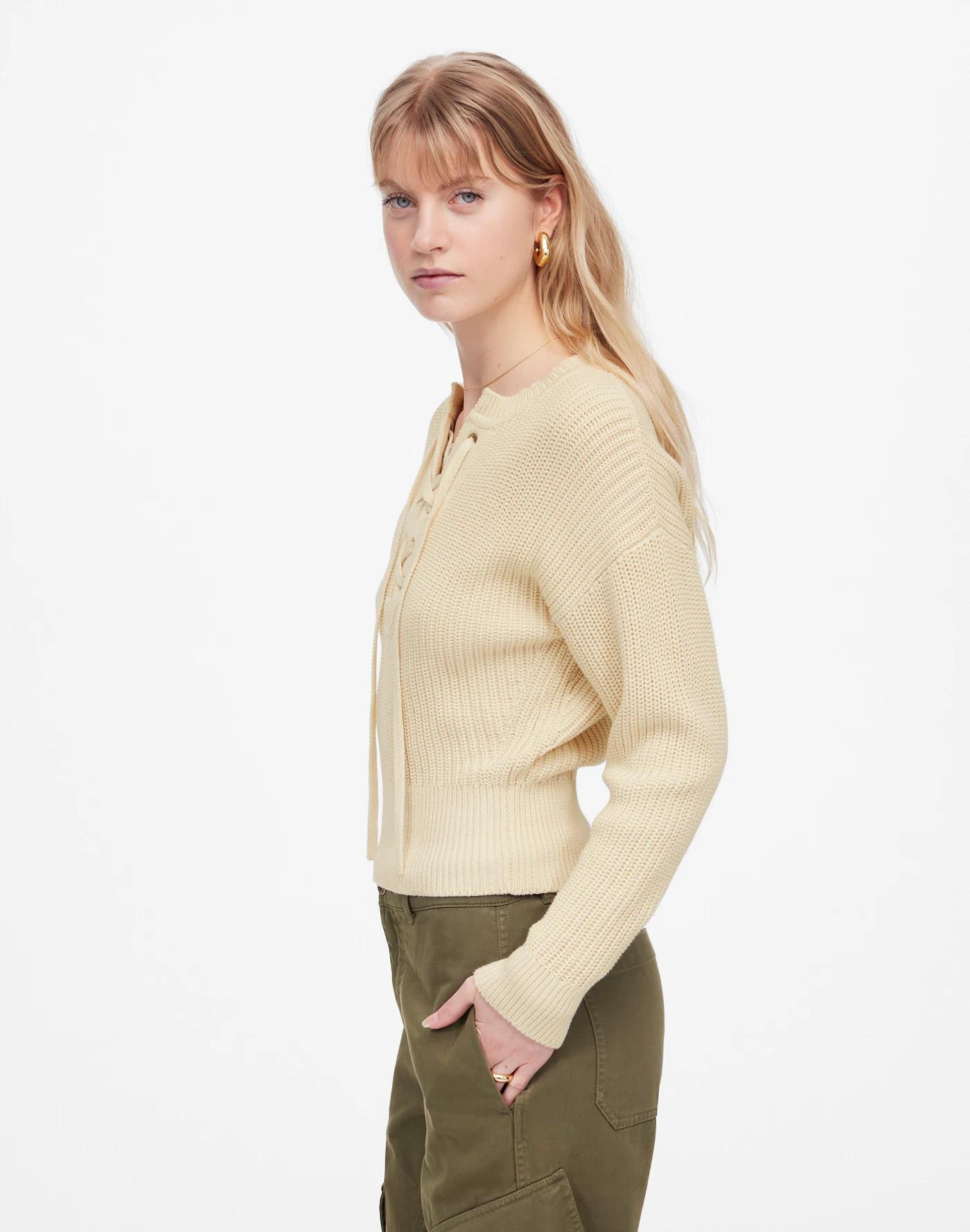 Ribbed Lace-Up Sweater Product Image