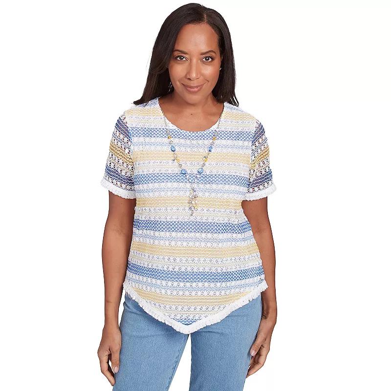 Petite Alfred Dunner Textured Biadere Fringe Top with Necklace, Women's,  Product Image