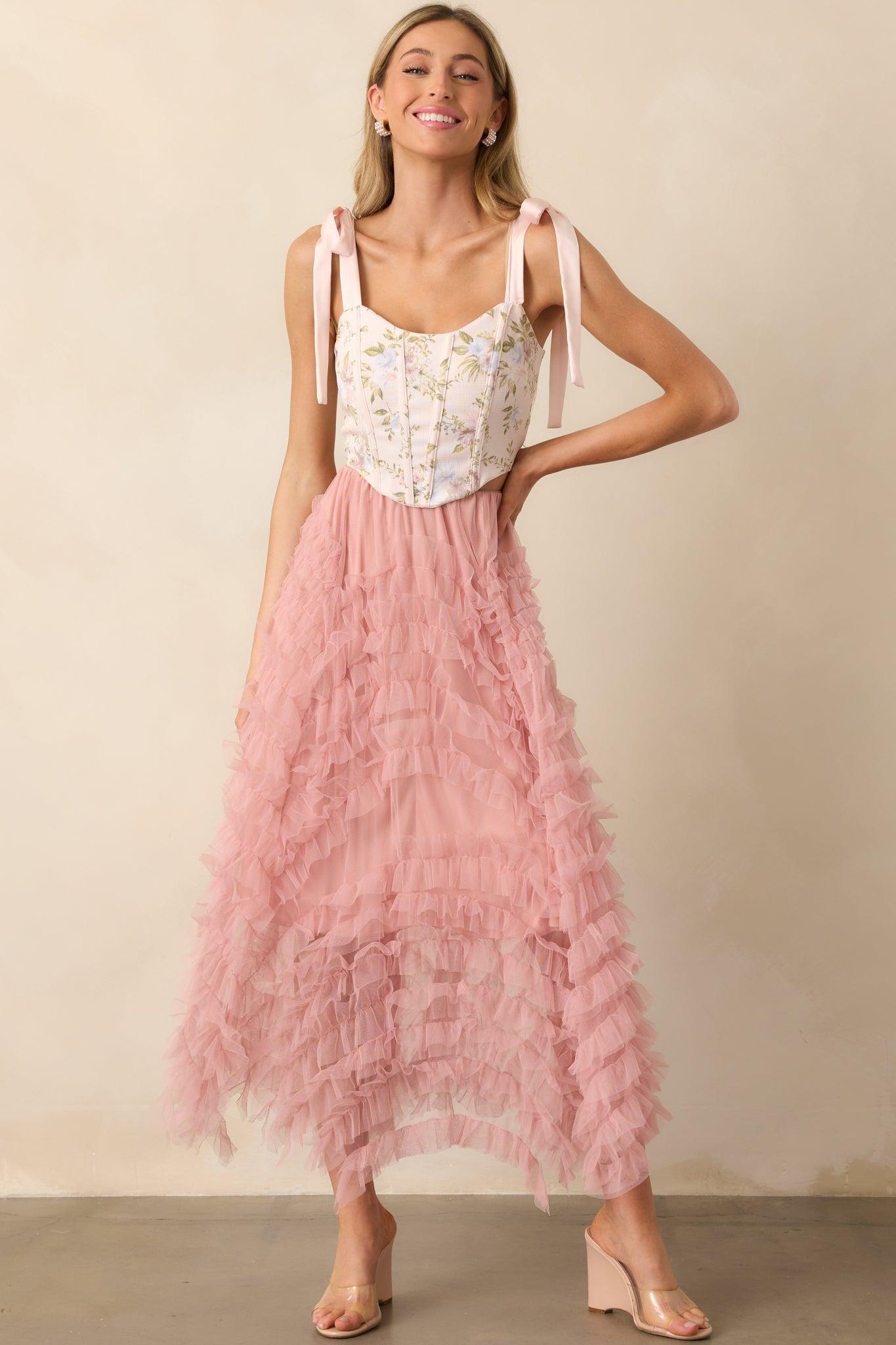 Make The Most Of It Light Pink Floral Corset Top Product Image