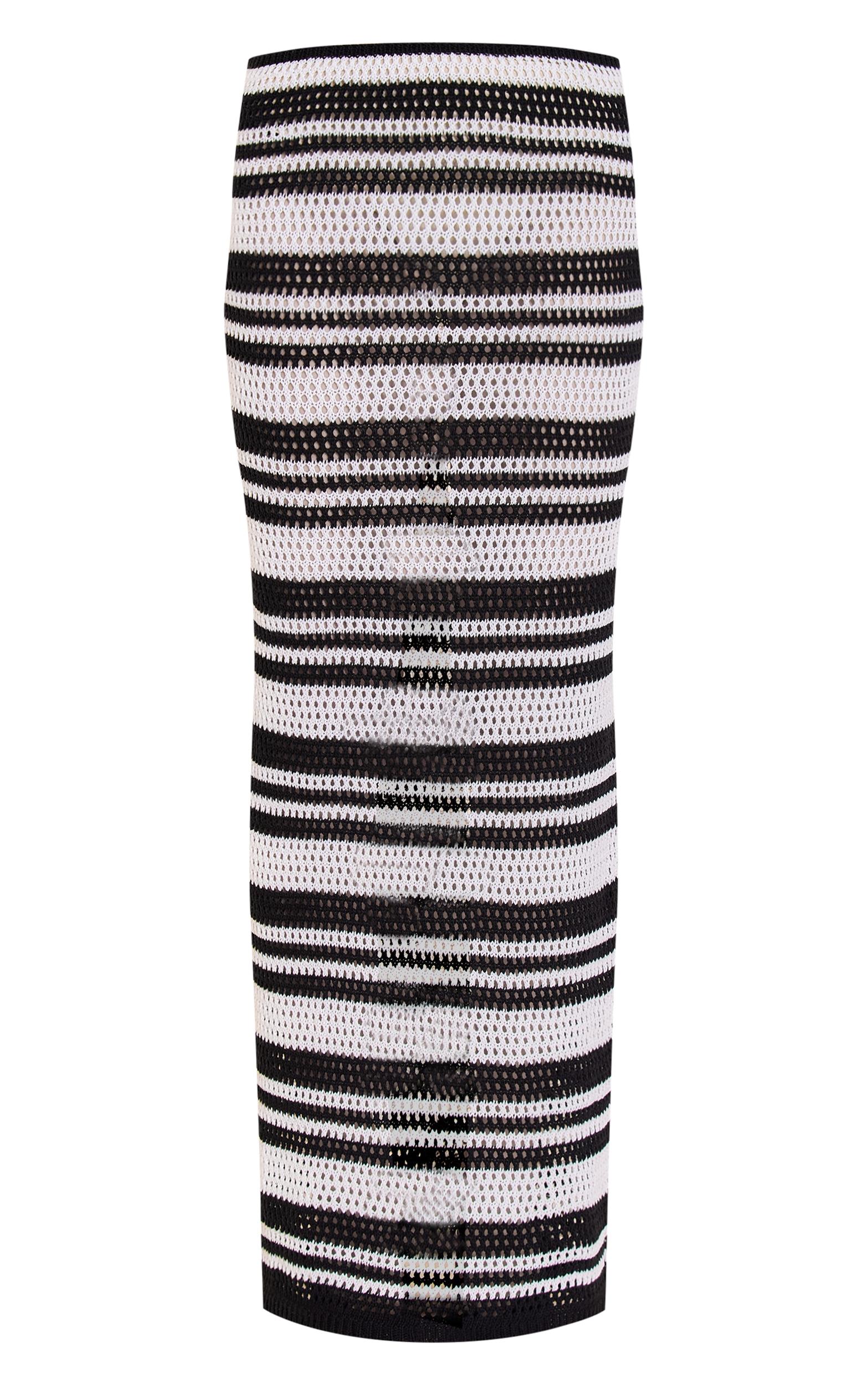 Monochrome Stripe Crochet Knitted Maxi Skirt Product Image