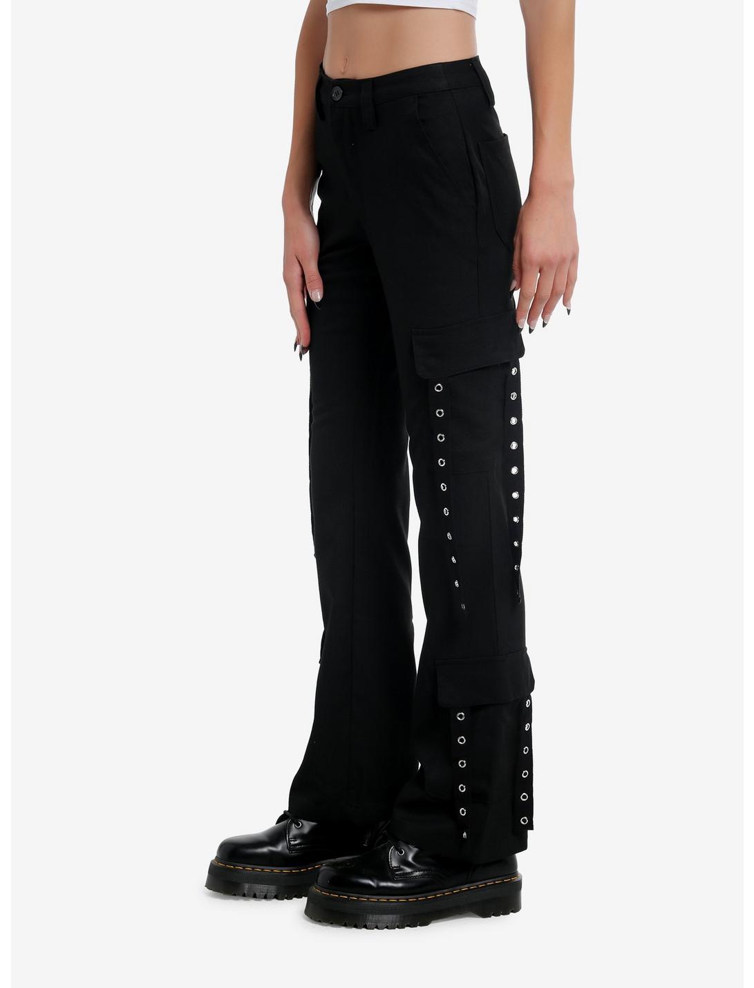 Black Grommet Strap Cargo Pocket Pants Product Image