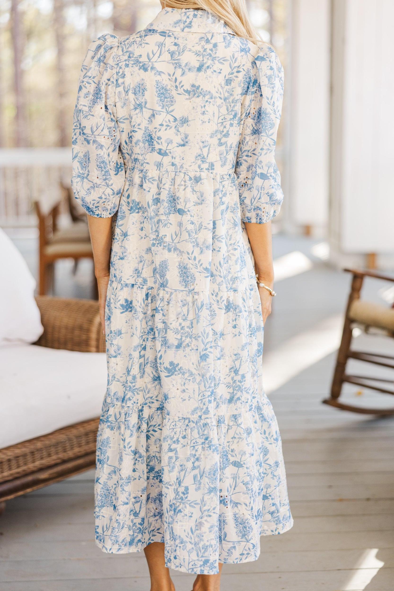 Love Found Blue Toile Midi Dress Female Product Image