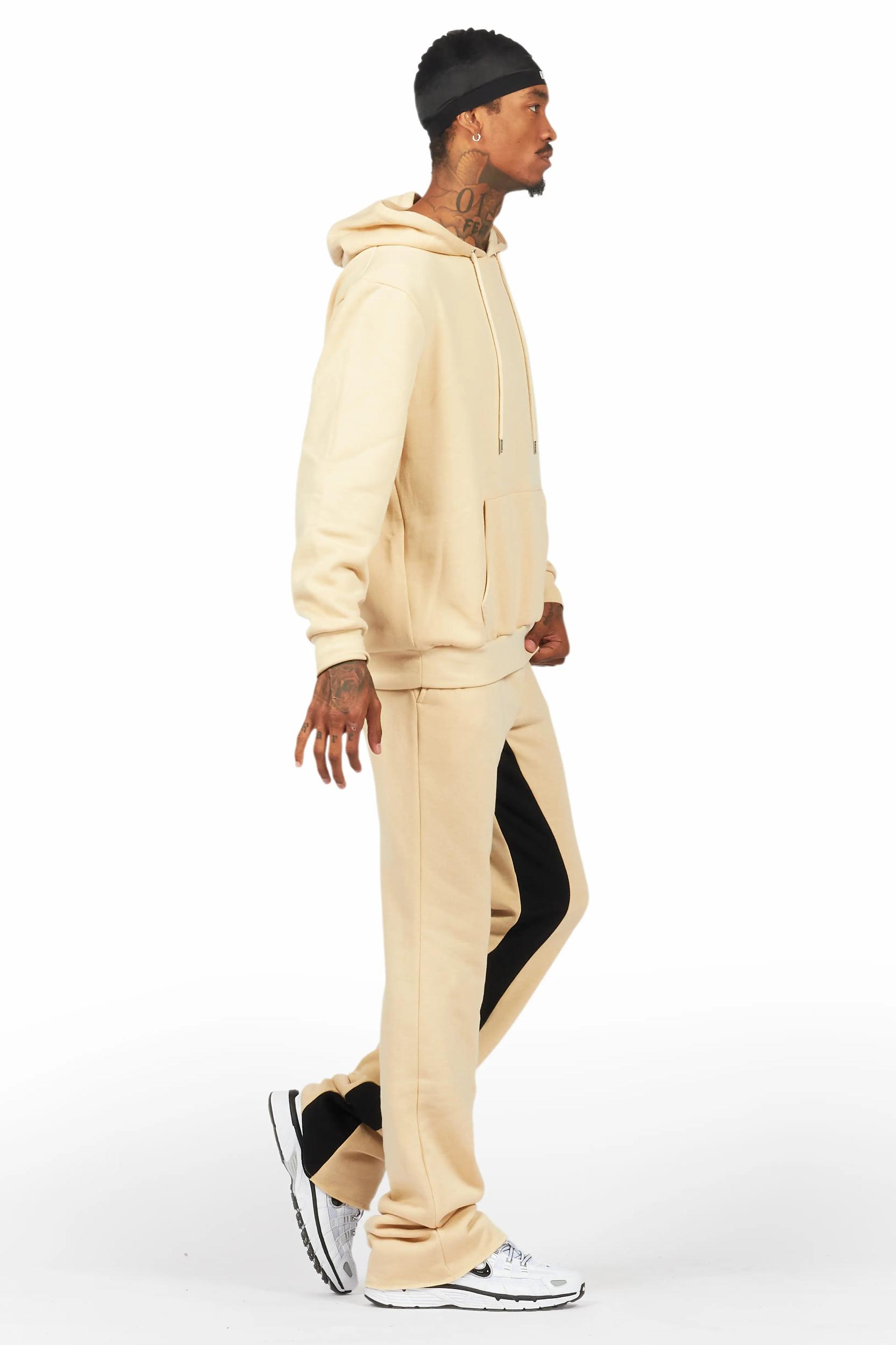 Basic Beige Hoodie/Baggy Track Pant Set Male Product Image