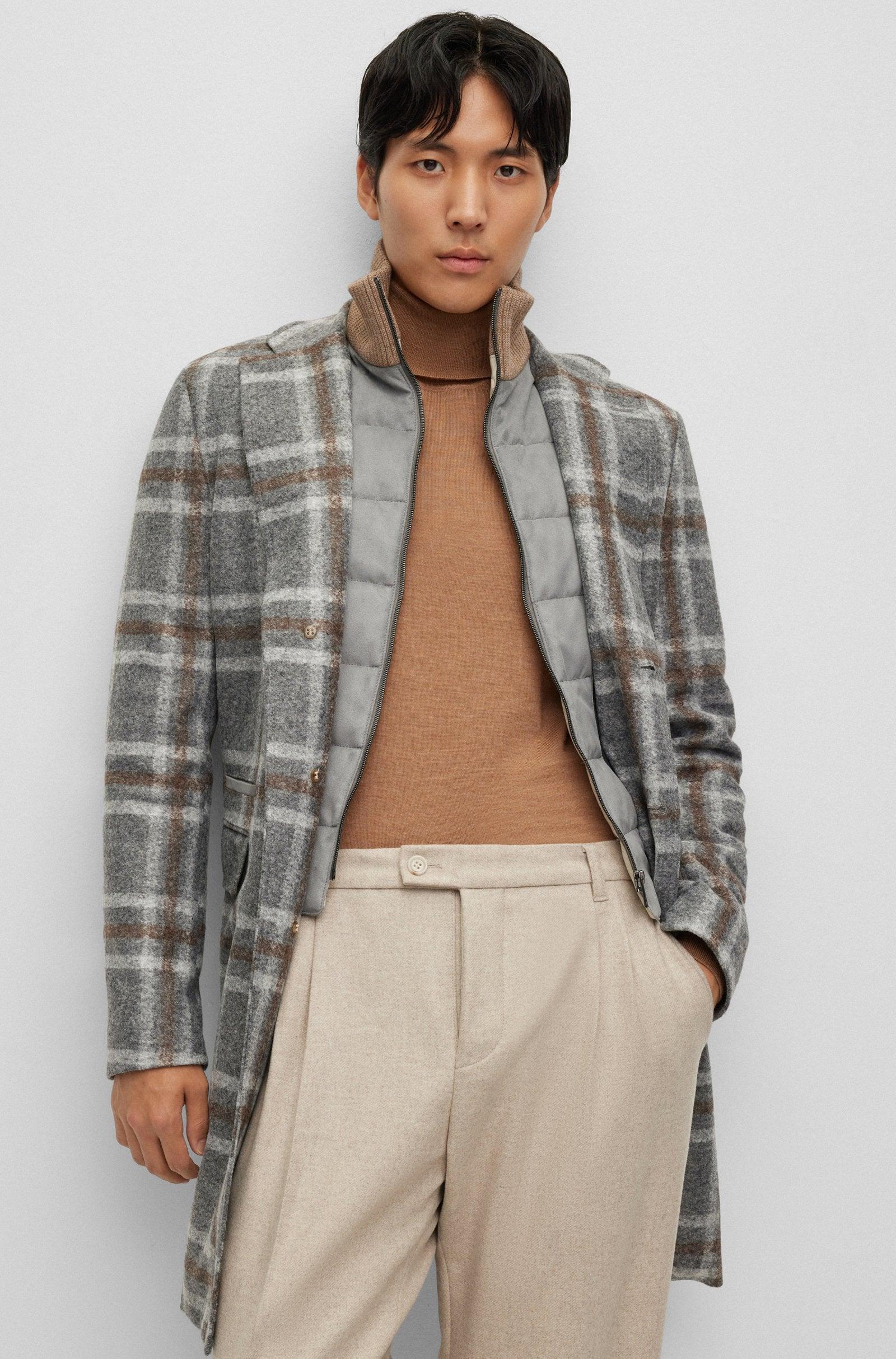 BOSS Slim Fit Grey Coat With Zip Up Inner Product Image