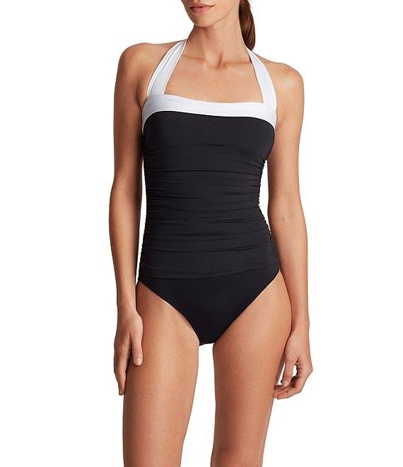 Lauren Ralph Lauren Bel Aire Shirred Contrast Trim Bandeau One Piece Swimsuit Product Image