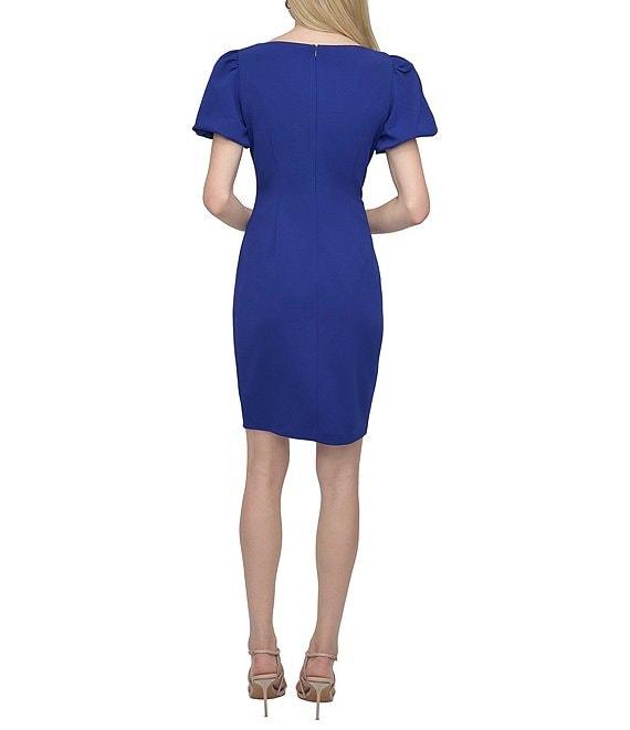 DKNY by Donna Karan Petite Size Scuba Crepe Crew Neckline Short Bubble Sleeve Sheath Dress Product Image