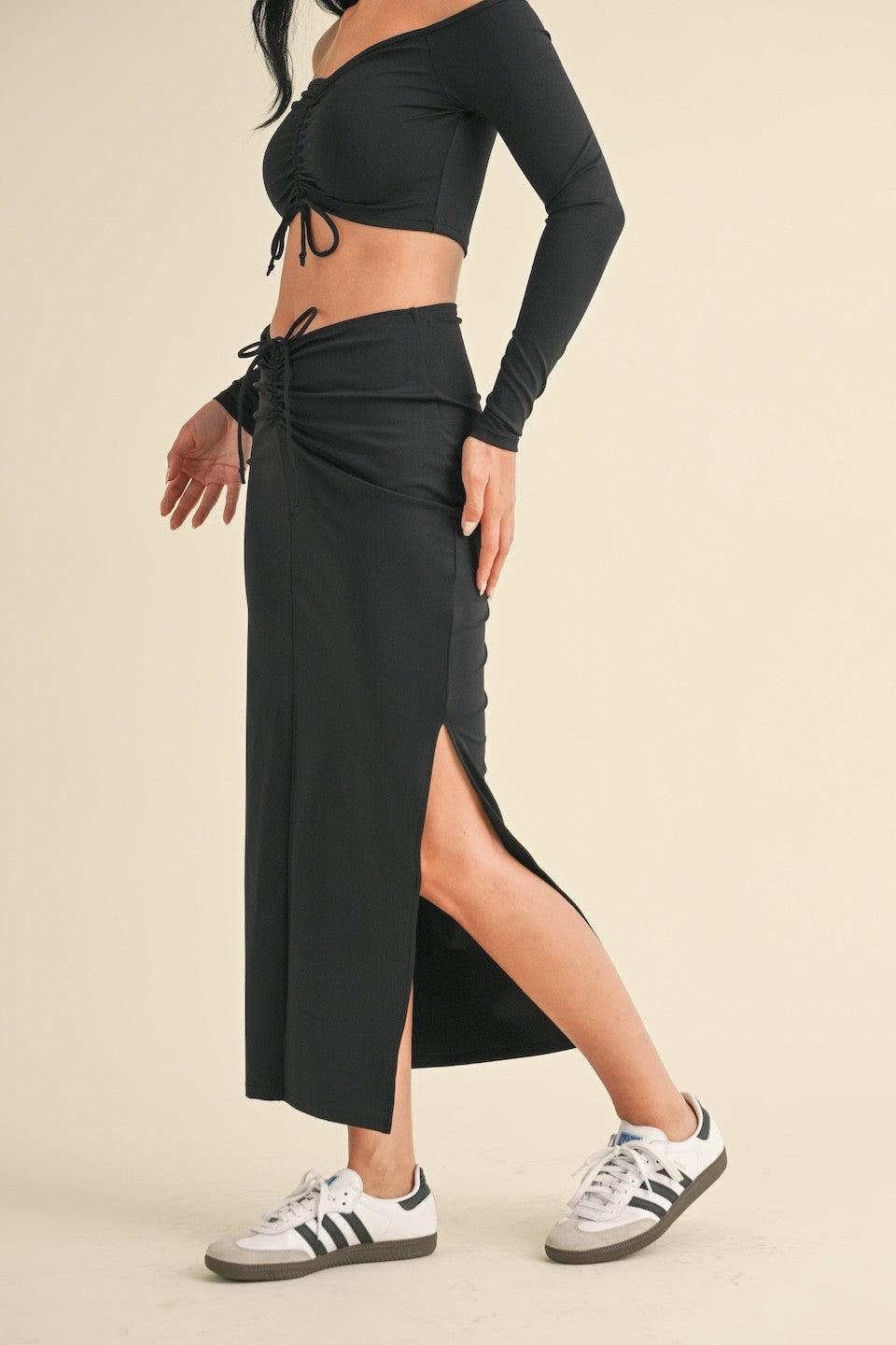 Ruched Side Slit Maxi Skirt Product Image