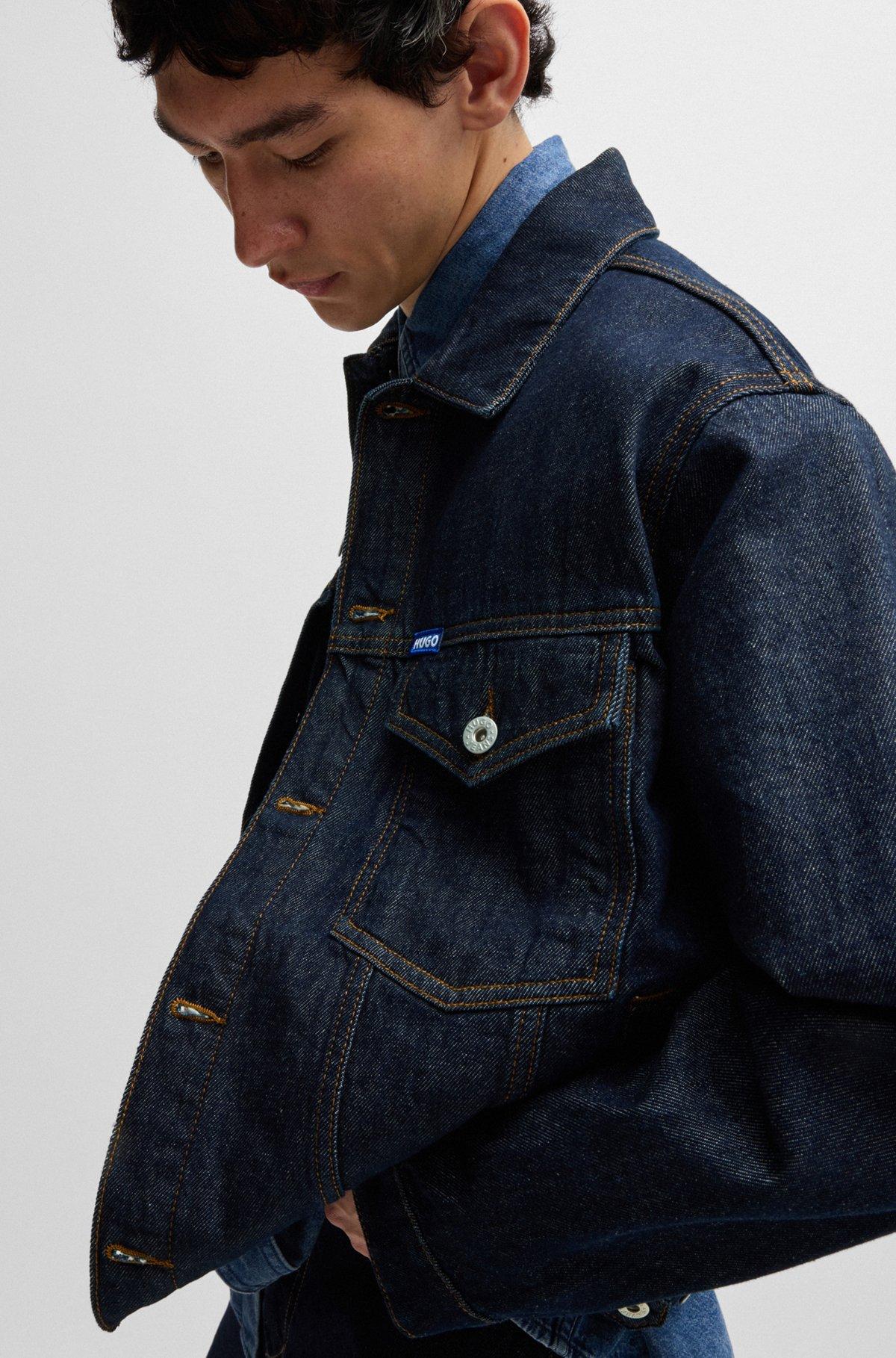 Dark-blue denim jacket with adjustable hem Product Image