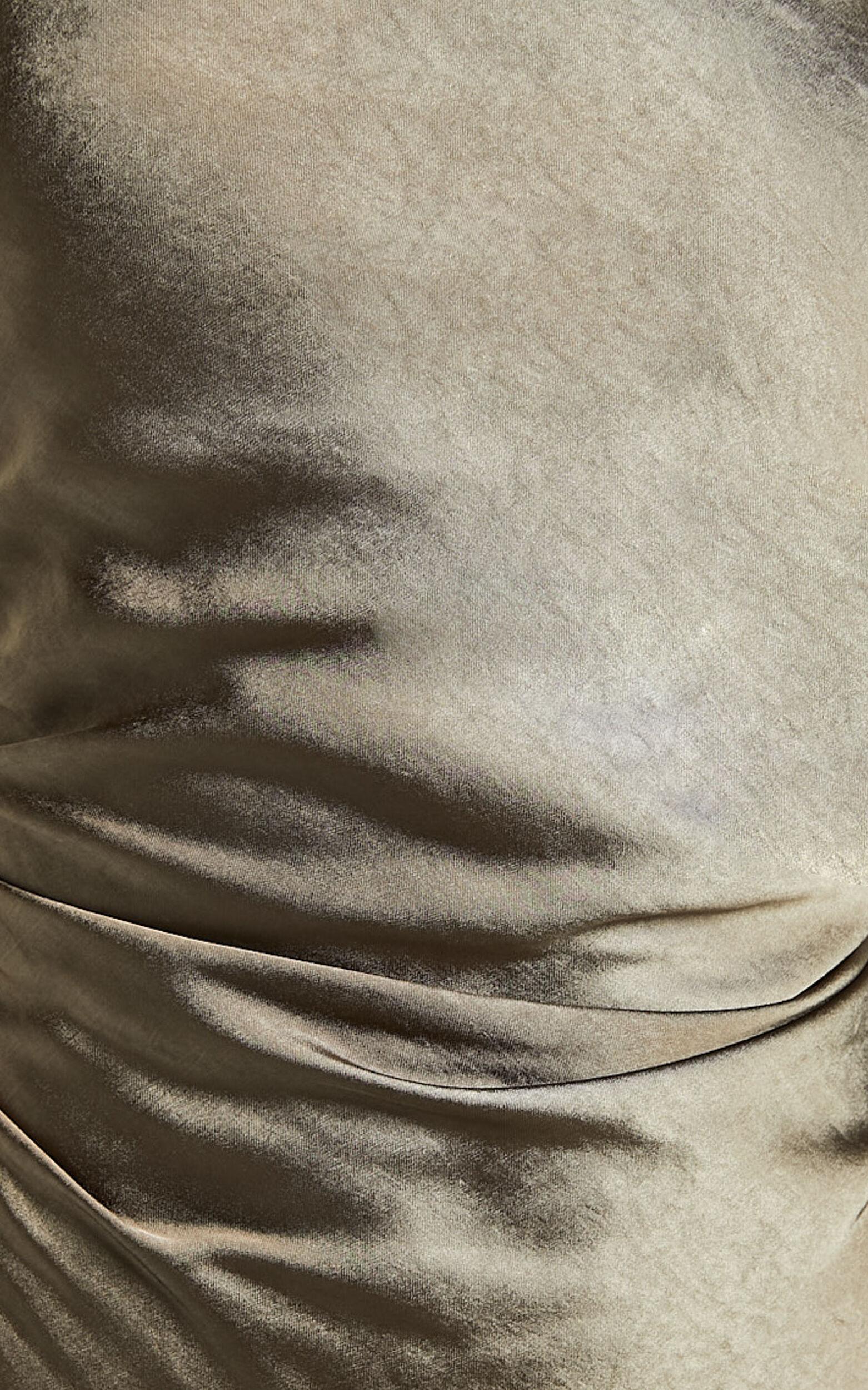 Aluna Midi Dress - High Neck Cross Back Satin Slip Dress in Olive Product Image