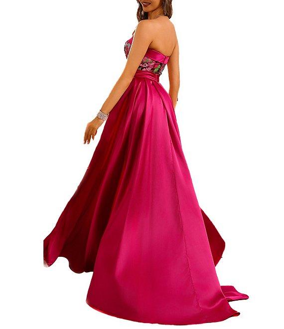 Terani Couture Strapless Sequin Mikado Column Gown With Overlay Skirt Product Image