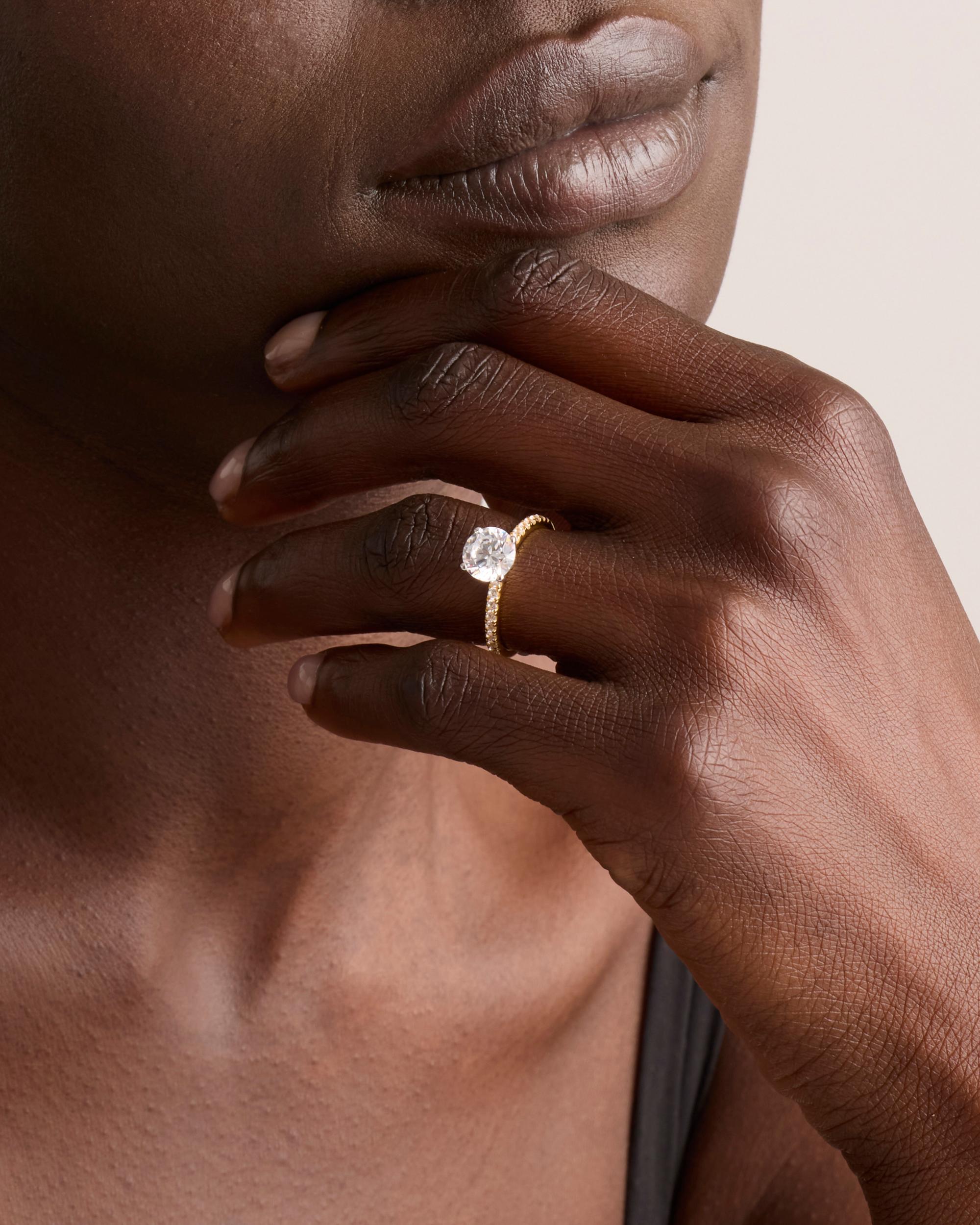 Quince | Women's Lab Grown Diamond Round Petite Pave Engagement Ring Product Image