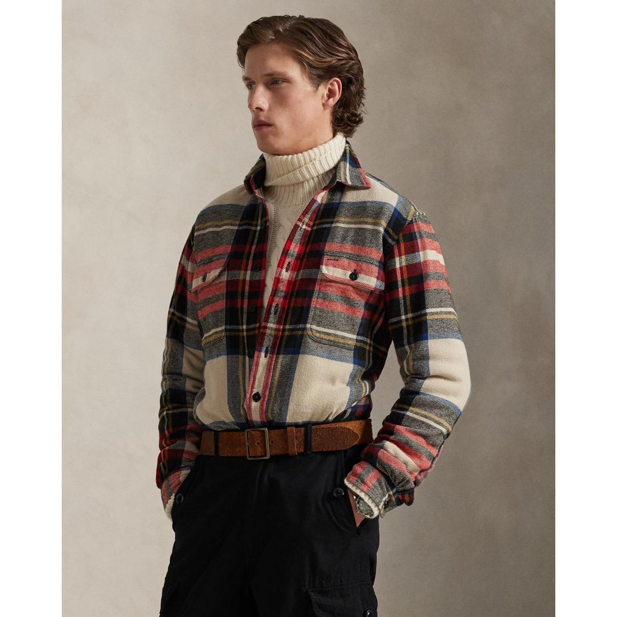 Plaid Flannel Workshirt Cream Red Multi Product Image