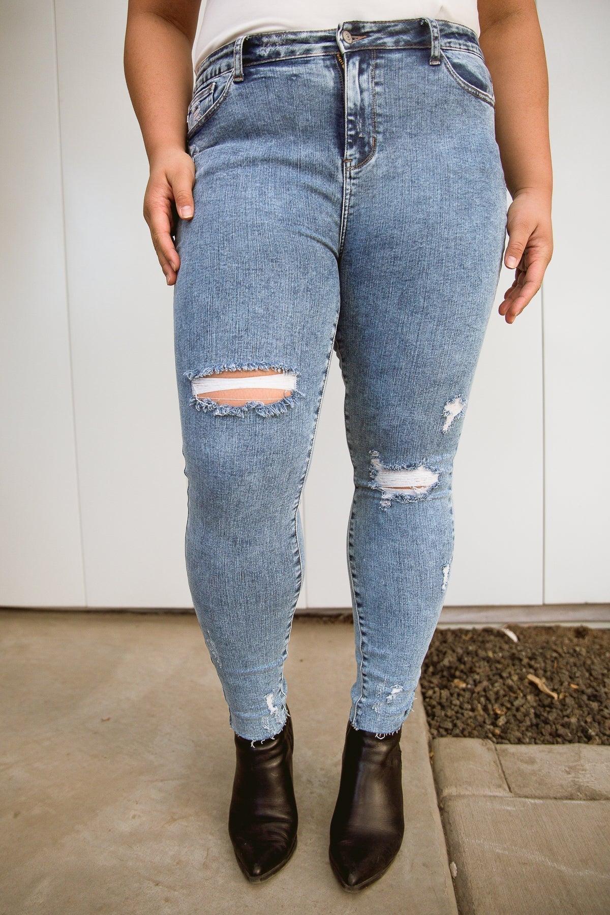 Acid Wash Destroyed Hem Skinny Jeans (Online Exclusive) Product Image