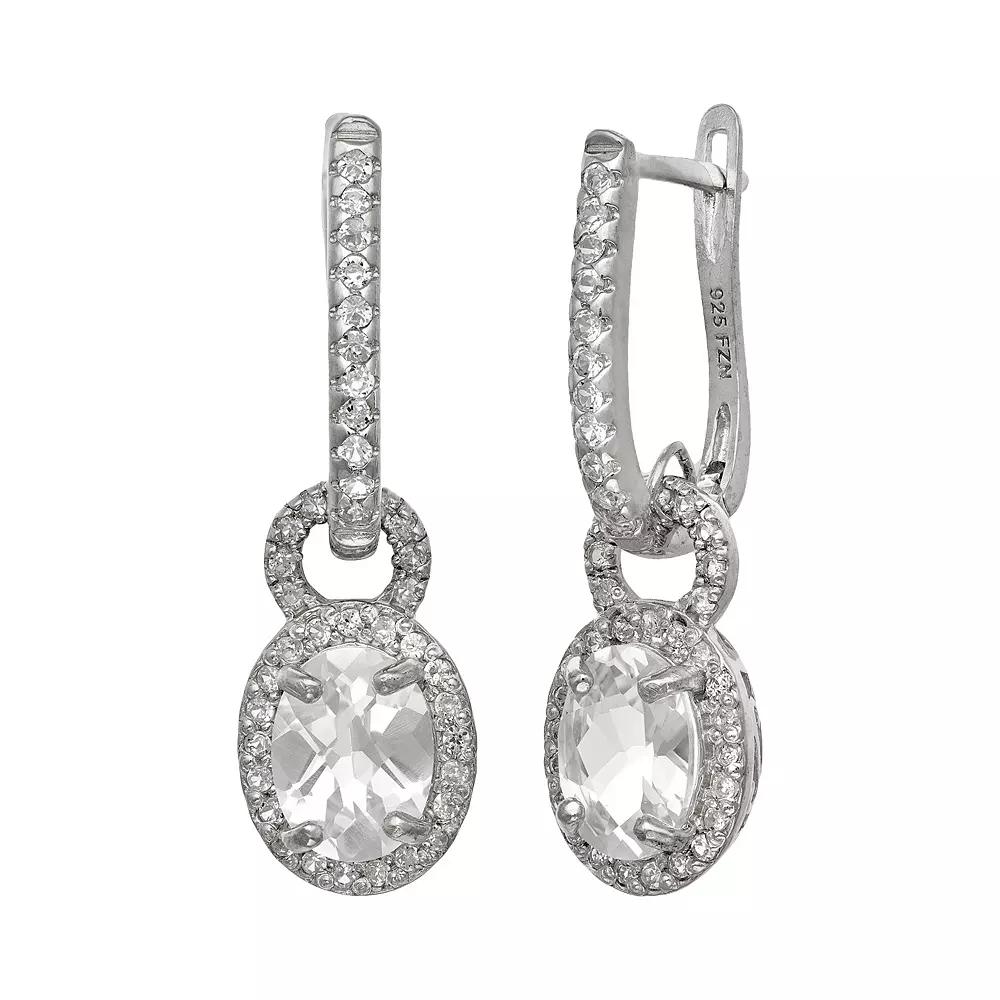 Sterling Silver Lab-Created White Sapphire Oval Halo Drop Earrings, Women's Product Image