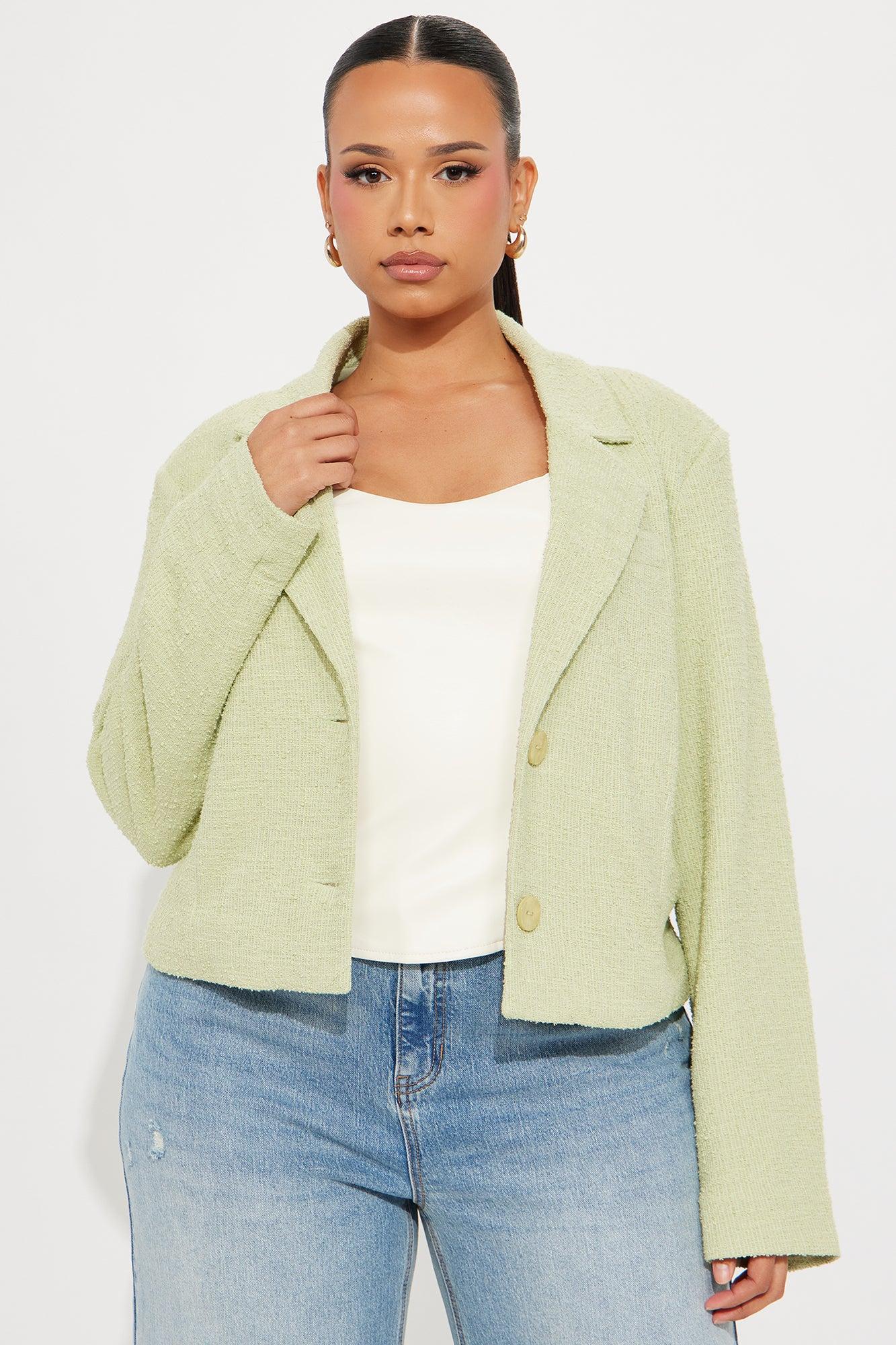 Dana Cropped Solid Tweed Blazer - Sage Product Image
