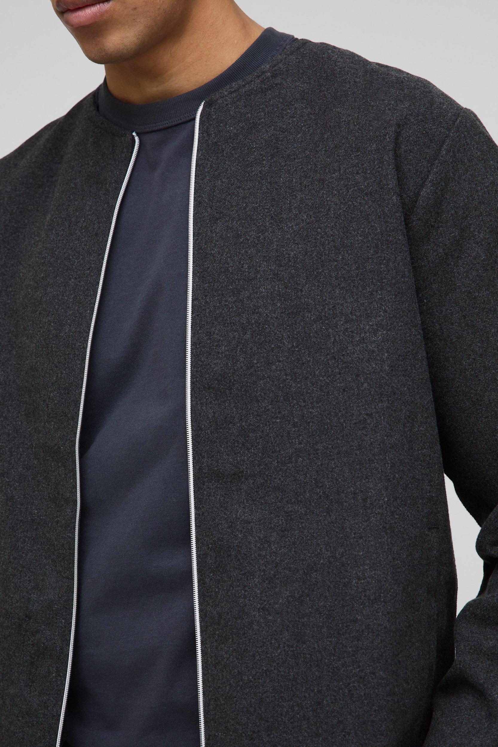 Brushed Zip Through Collarless Jacket | boohooMAN USA Product Image