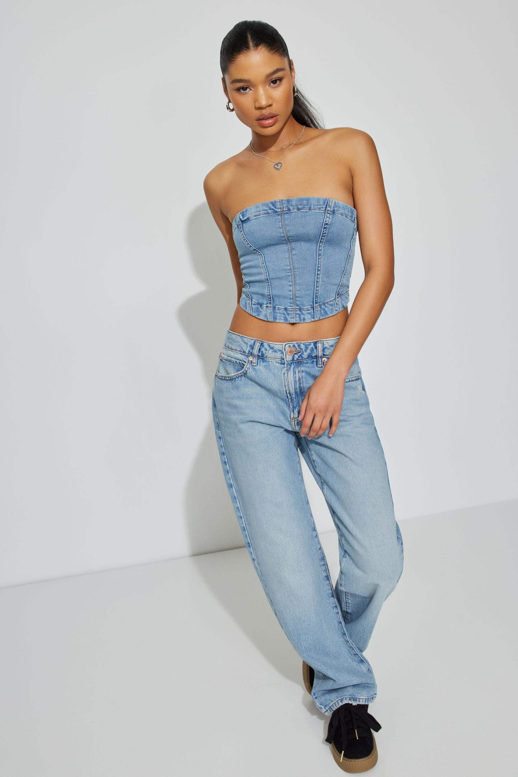 Denim Seamed Tube Top Product Image
