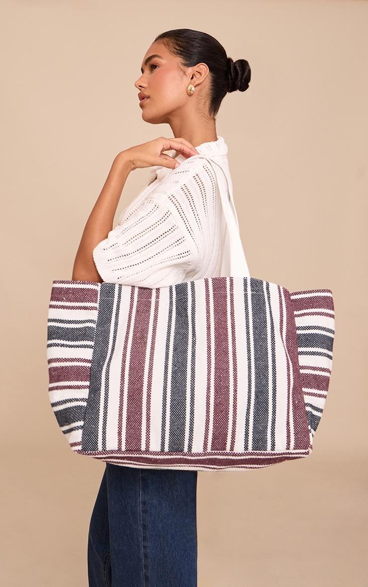Navy and Burgundy Striped Beach Bag Product Image