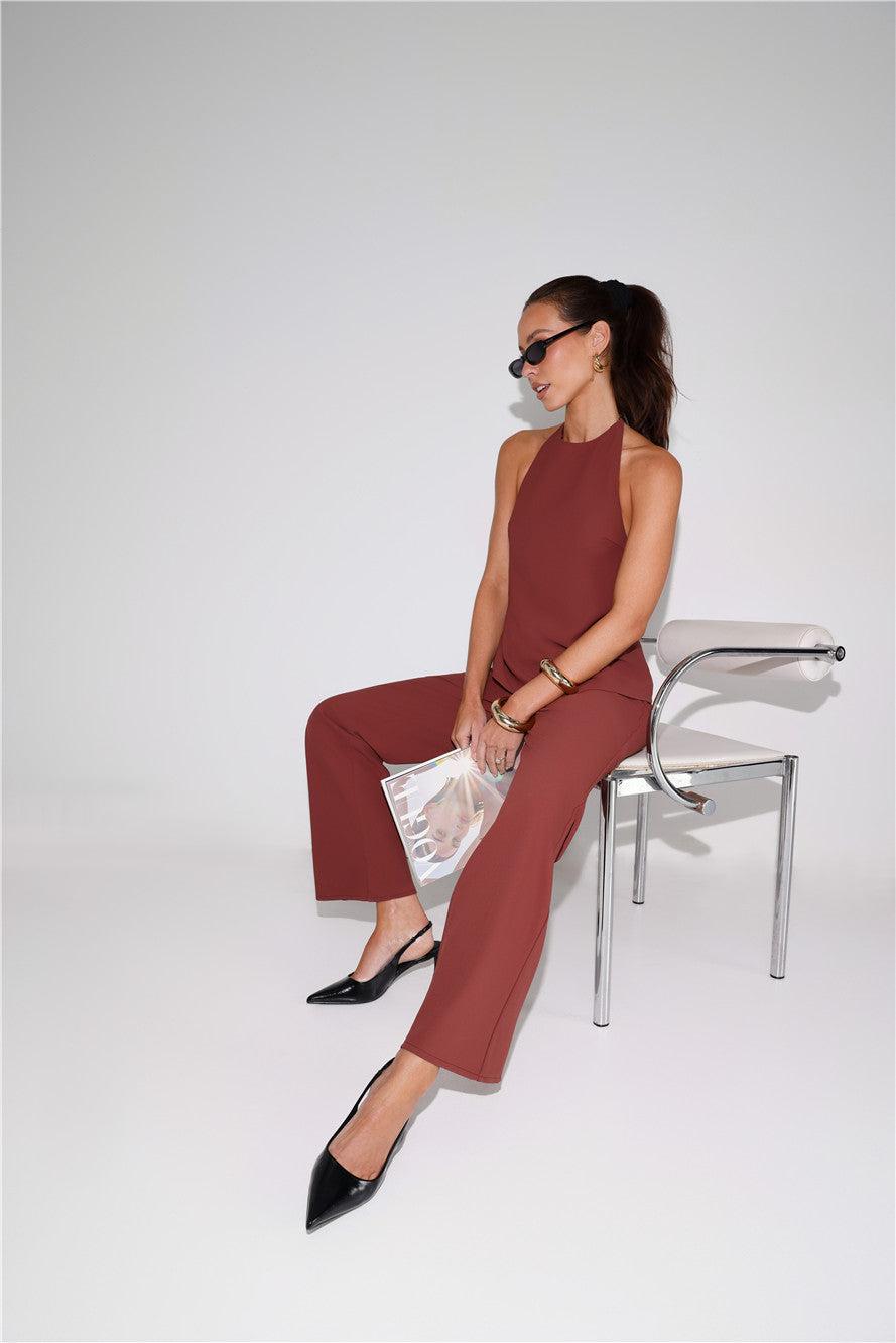 Clean Slate Tailored Halter Top Brown Product Image