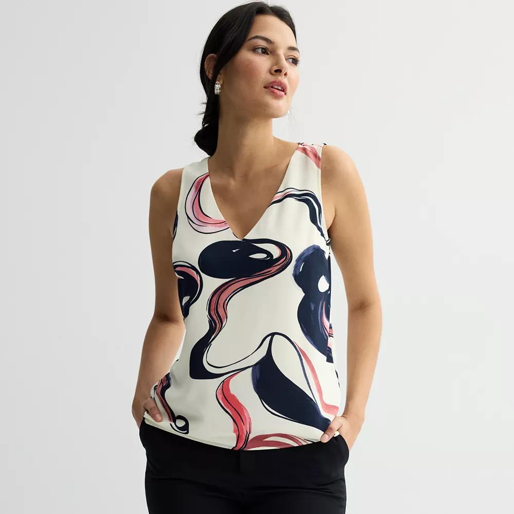 Women's Petite Nine West V-Neck Tank Top, Size: Large Petite, Ivory Poet Swirl Product Image
