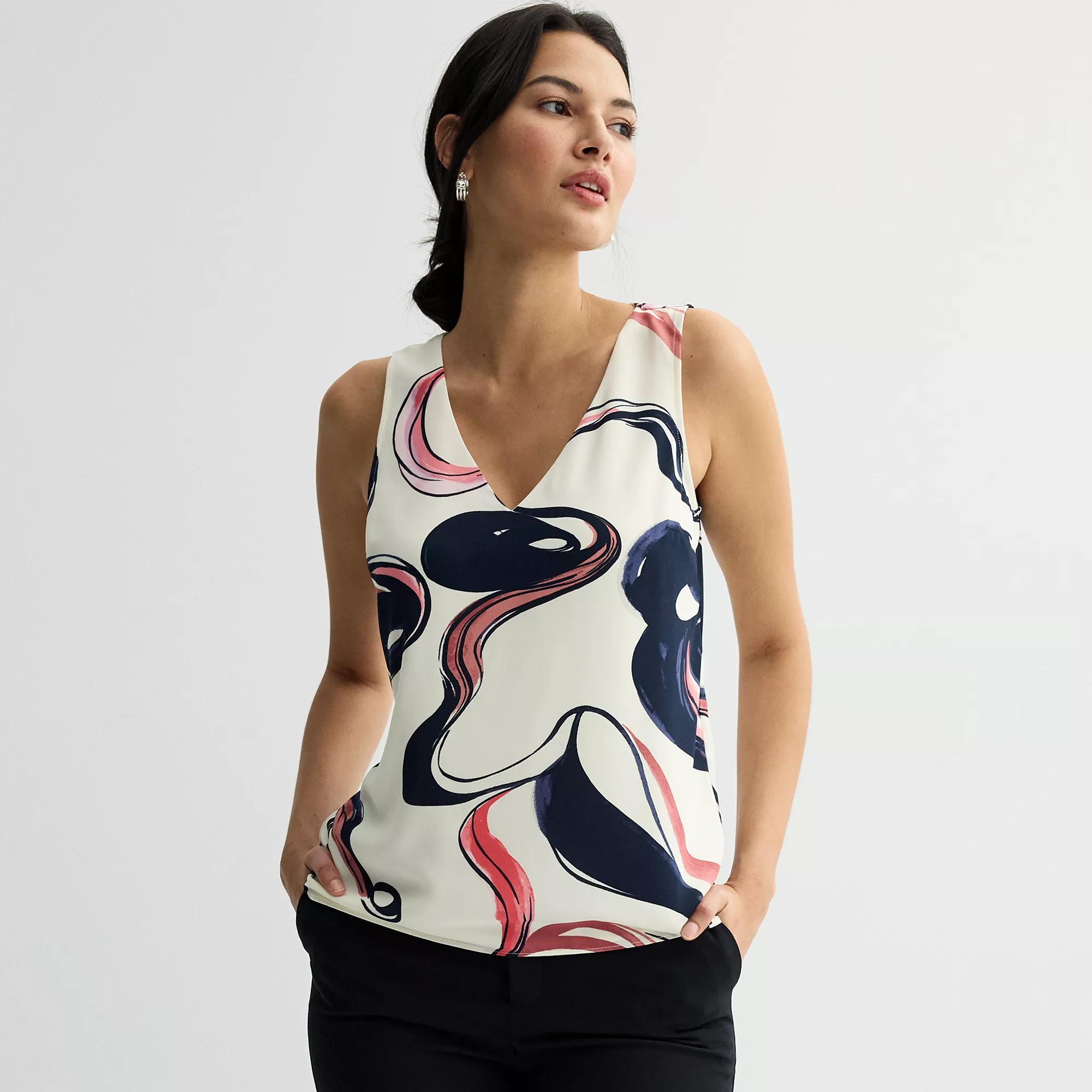 Women's Petite Nine West V-Neck Tank Top, Size: Large Petite, Ivory Poet Swirl Product Image