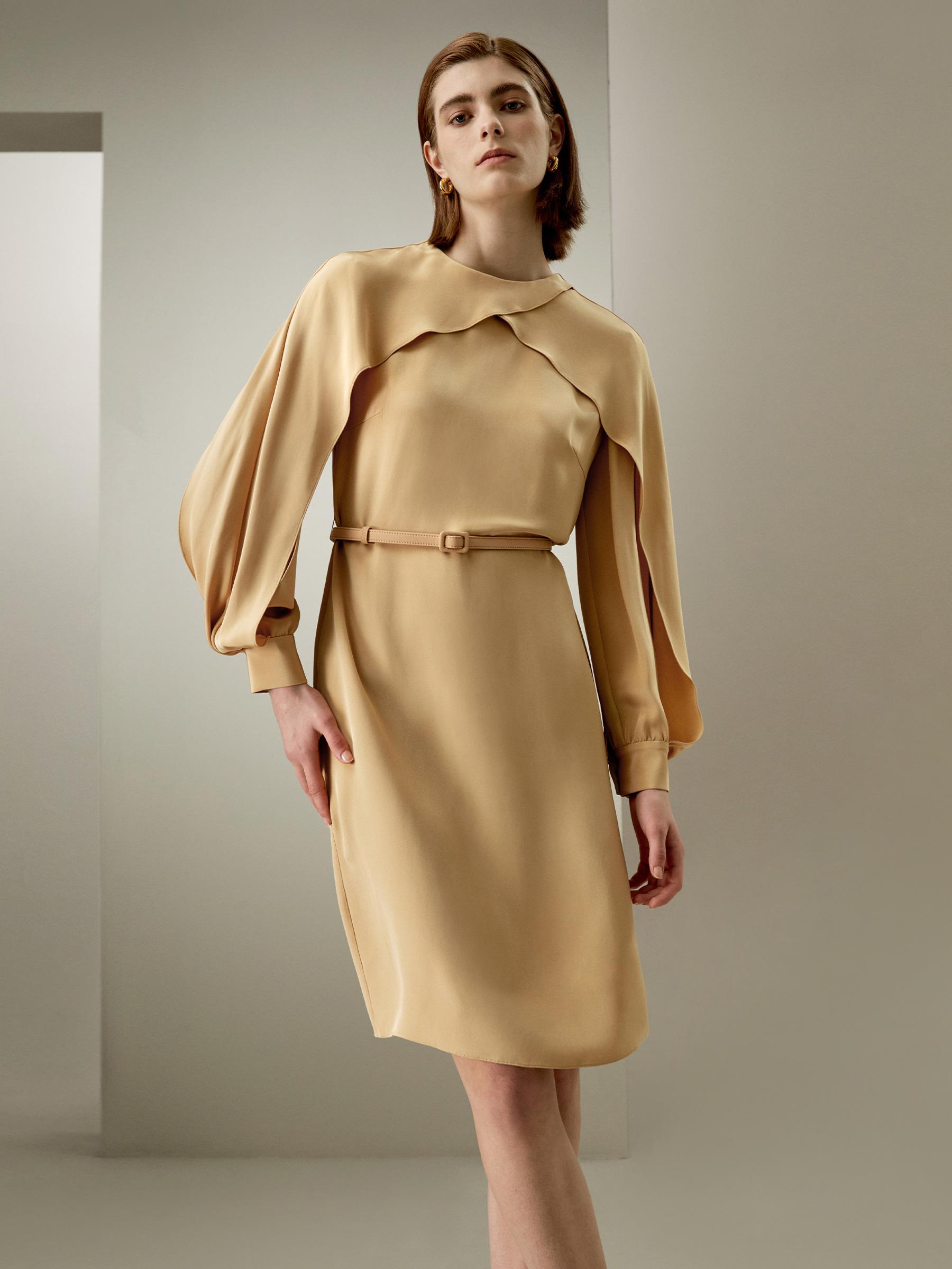 Carissa Side Slit Lantern Sleeve Dress Product Image