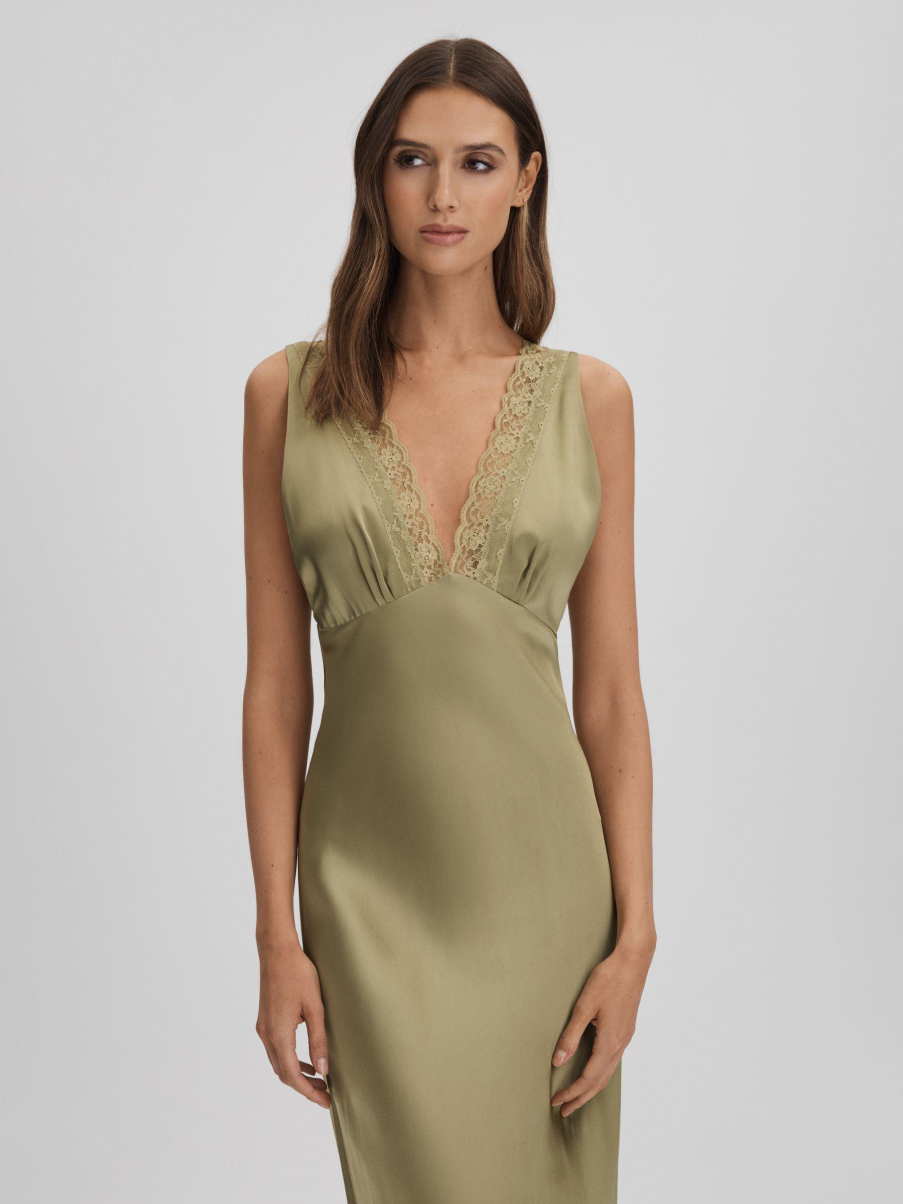 Maison Essentiele Silk Nightdress in Olive Product Image