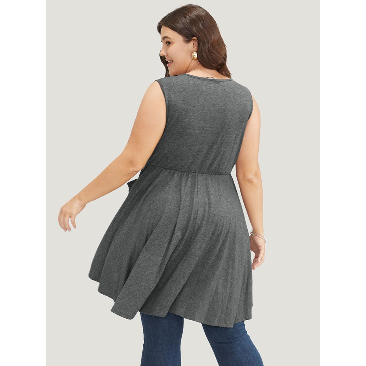 Plus Size Plain Ruffle Pocket High Low Hem Tank Top Women DarkGray Elegant Ruffles V-neck Dailywear Tank Tops Camis BloomChic 10/M Product Image