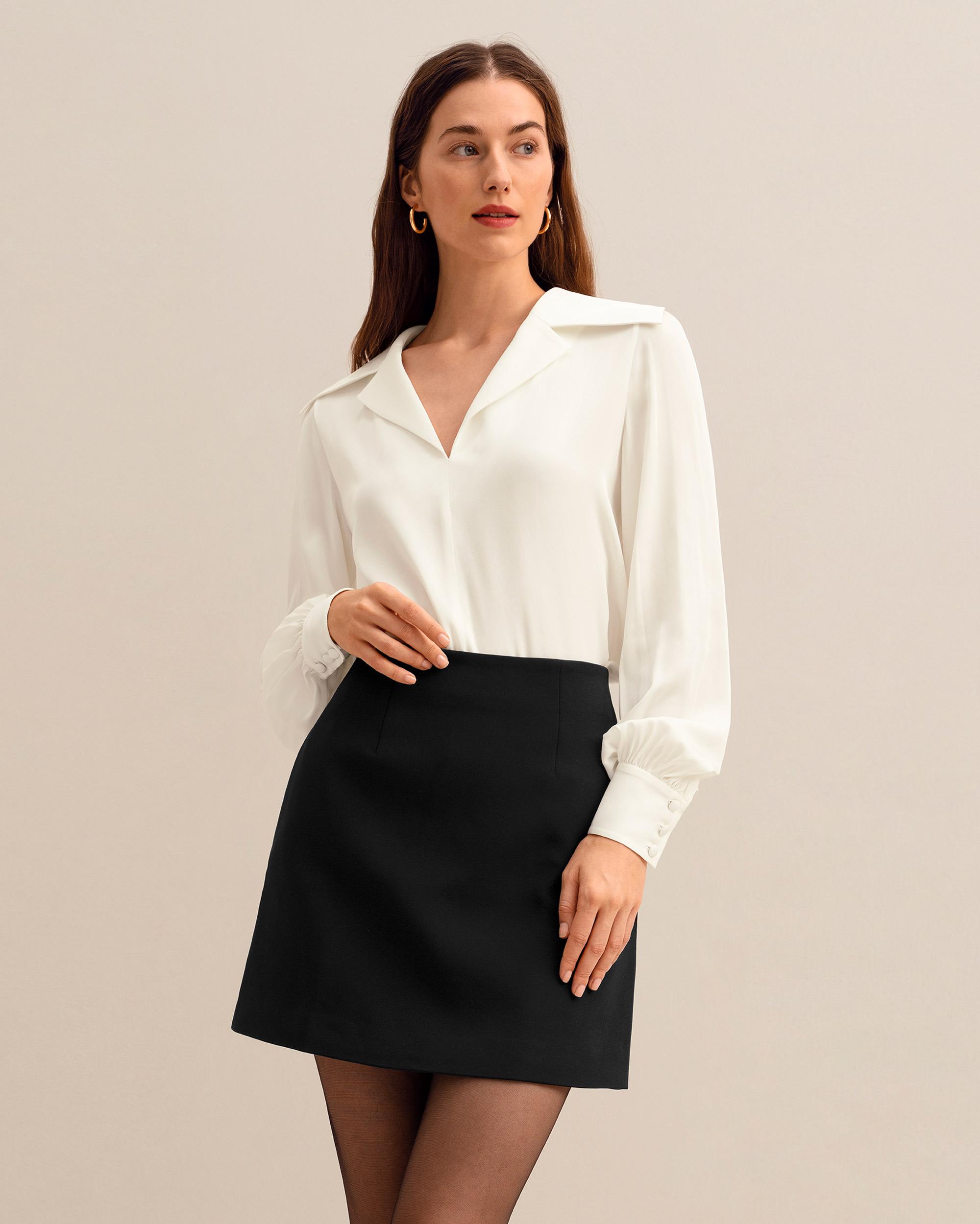 LILYSILK Business White Blouse with Black Skirt | Silk | Silk Women Double-Georgette Good Stretchability Lightness and Breathability L Product Image