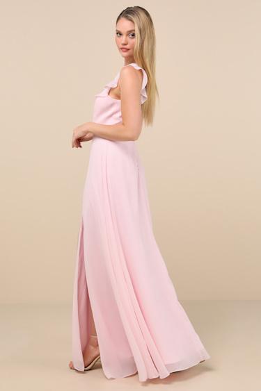 Dreamy Admiration Light Pink Ruffled Maxi Dress Product Image