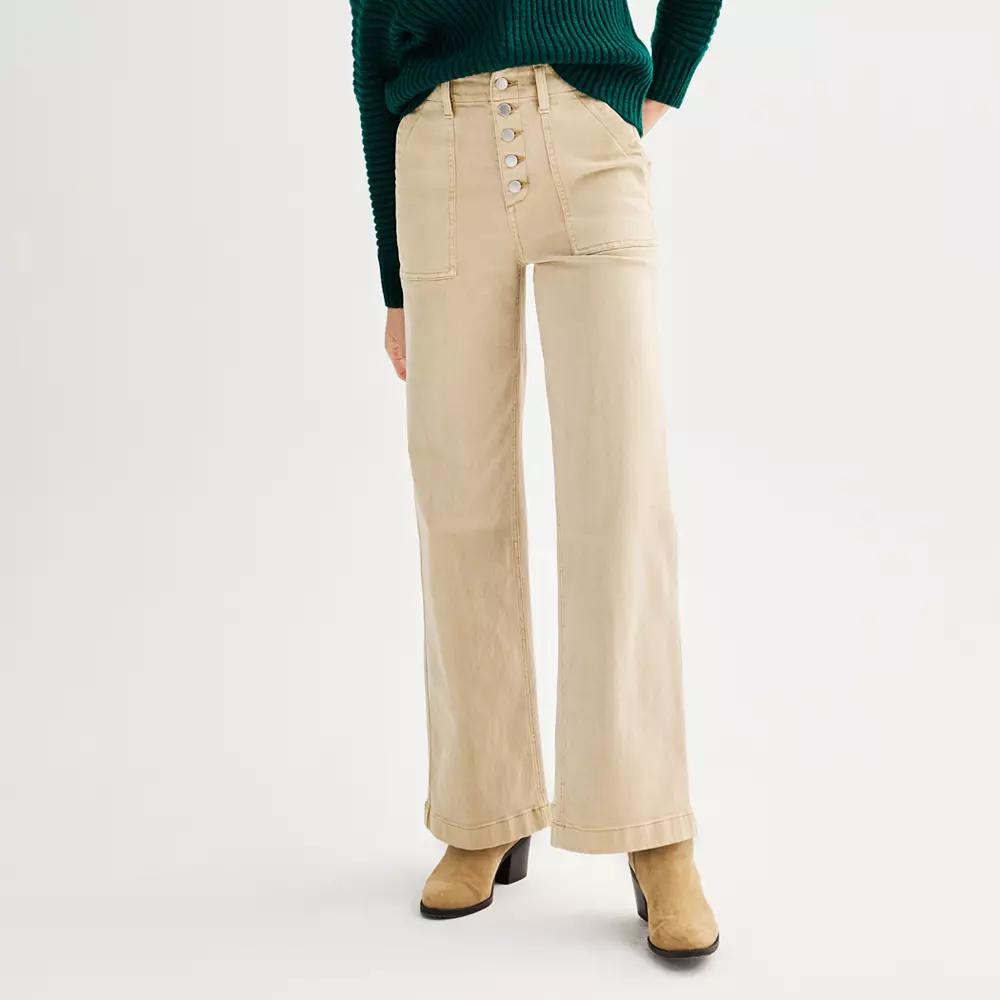 Petite Sonoma Goods For Life® Button-Fly Utility Wide Leg Denim Pants, Women's, Size: 16 Petite, Blue Product Image