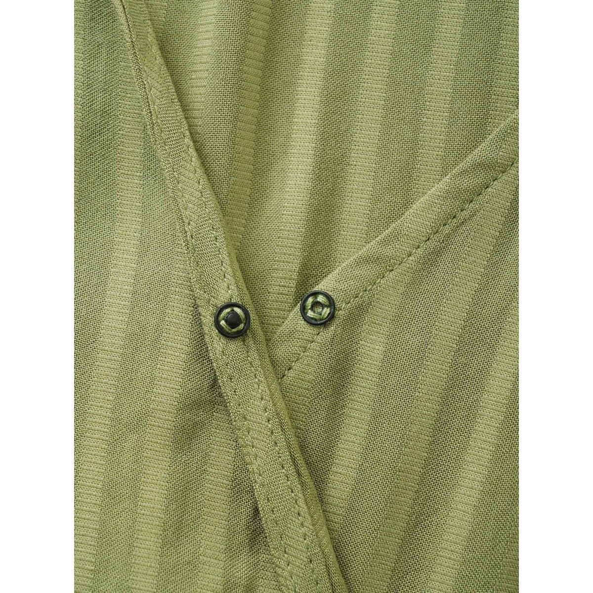 Plus Size Sage Plain Striped Overlap Collar Ruffle Sleeve Blouse Women Casual Short sleeve Overlap Collar Everyday Blouses BloomChic 28/5X Product Image