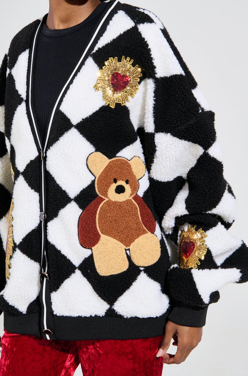 TEDDY BEAR CUTE CHECKERED BUTTON DOWN CARDIGAN Product Image