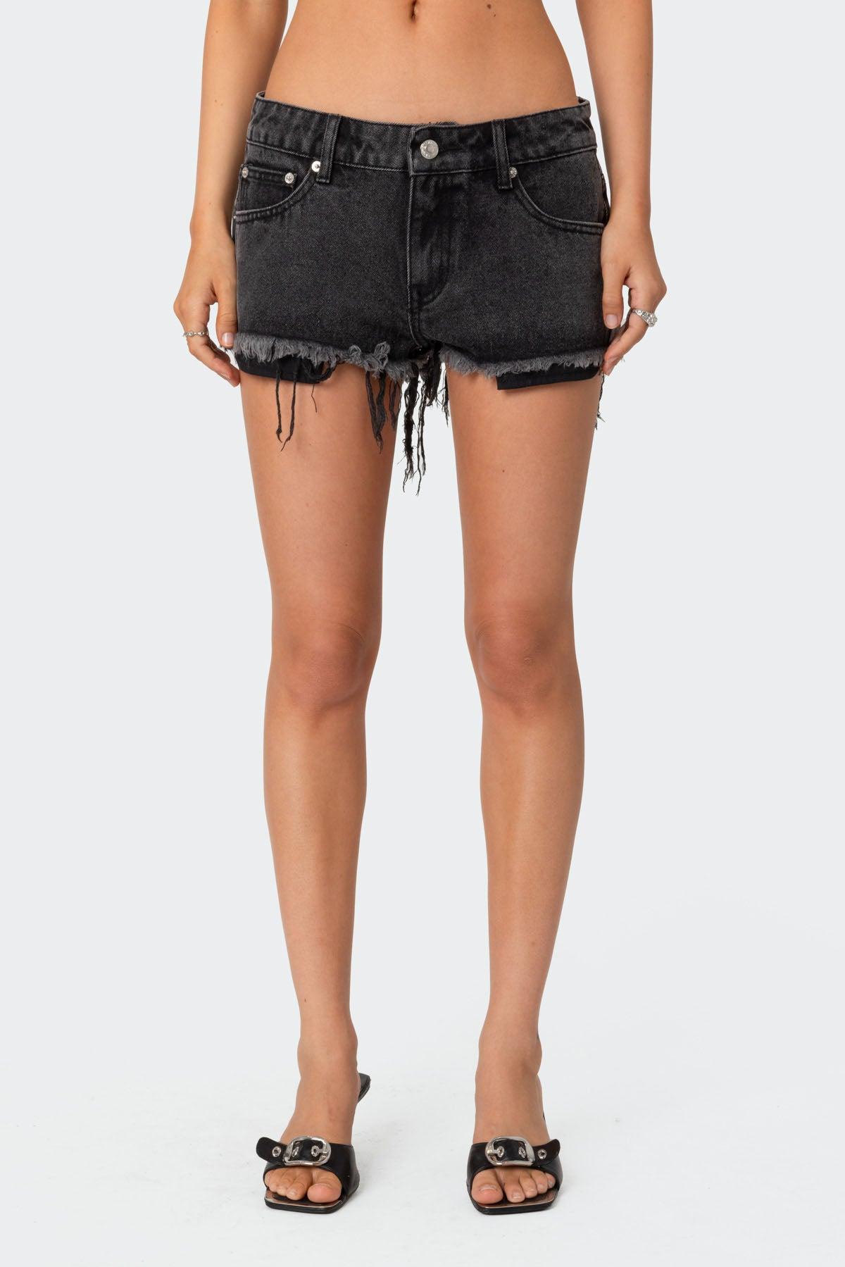 Exposed Pockets Low Rise Denim Shorts Product Image