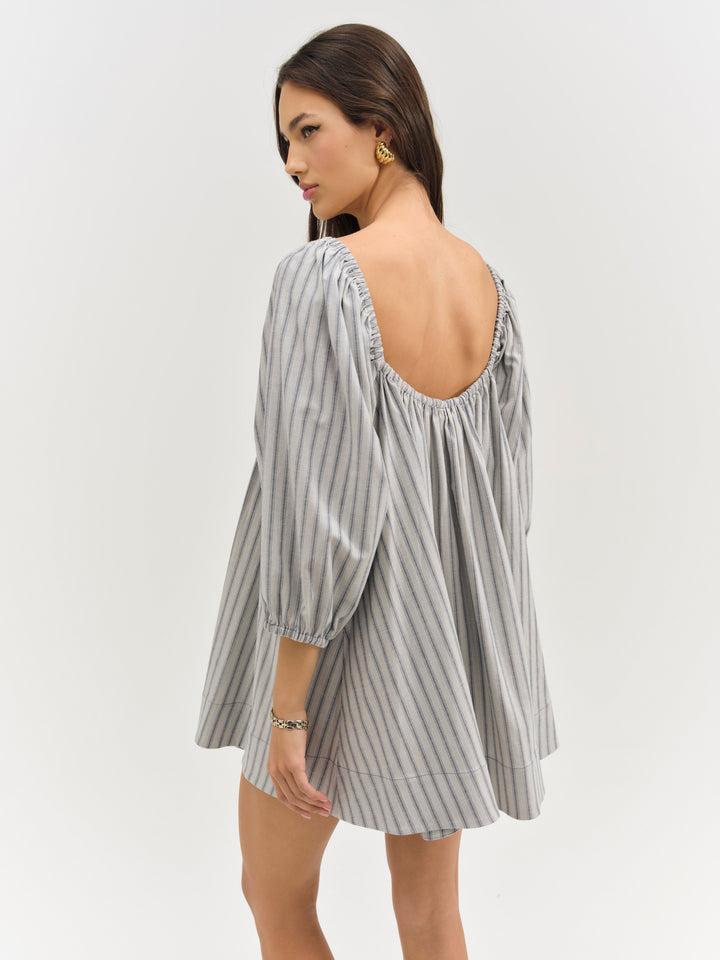 Linen Stripe Mini Dress — Blue Product Image