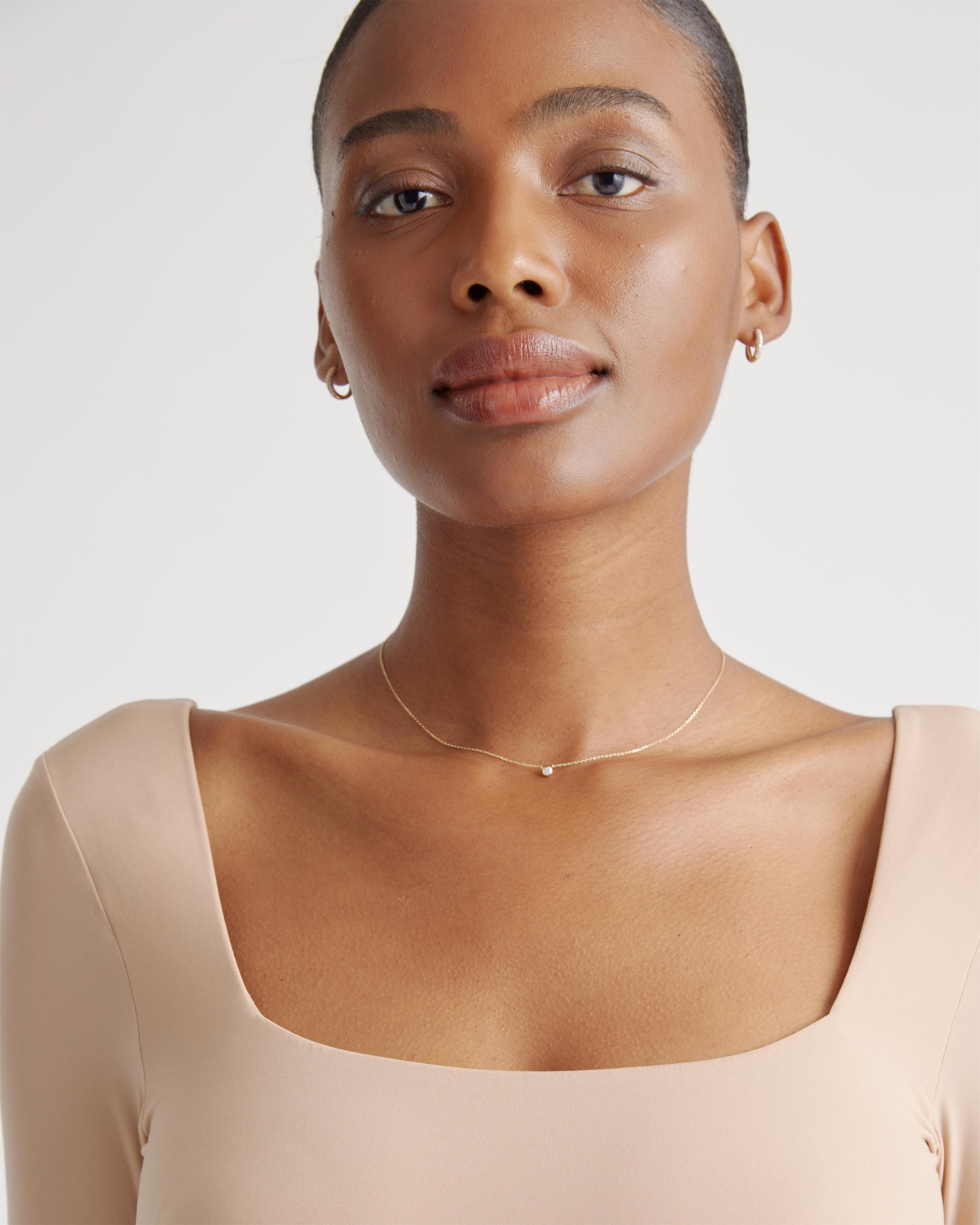 Quince | Women's Second Skin Square Neck Long Sleeve Bodysuit Size XL, Nylon/Spandex Product Image