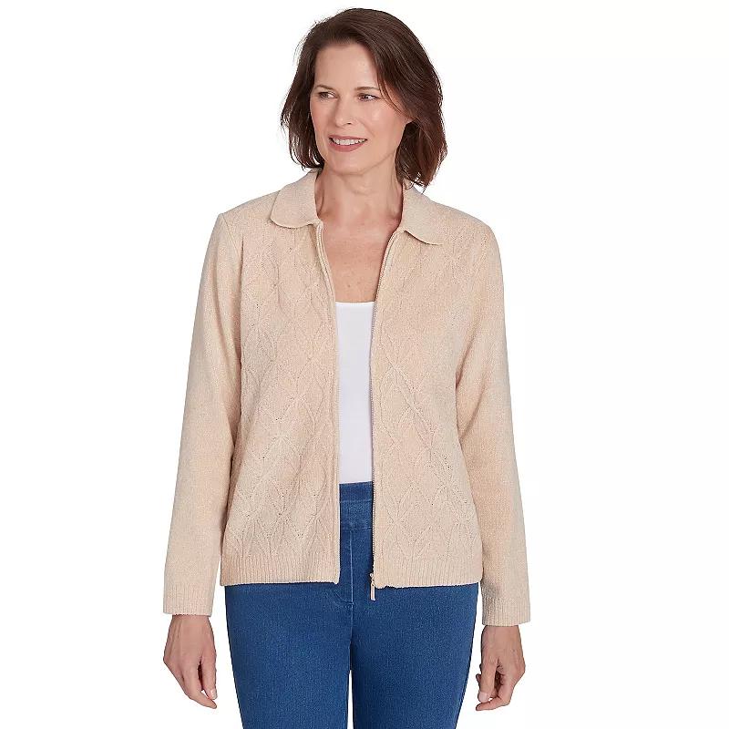 Women's Alfred Dunner Classic Zip-Up Cardigan, Size: Large, Ivory Product Image