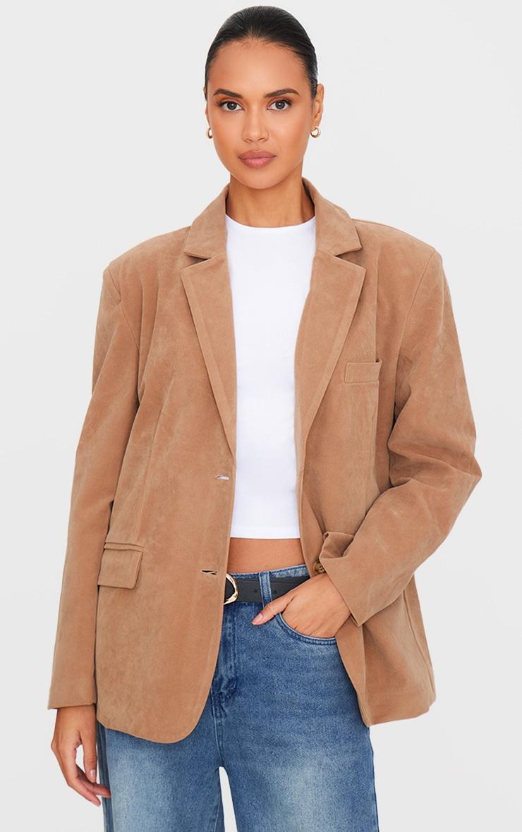 Tan Faux Suede Longline Blazer Product Image