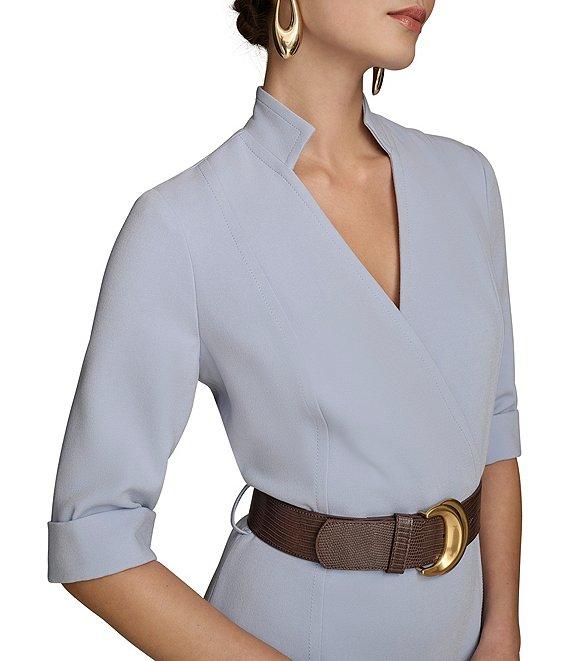 Donna Karan Cady Crepe V-Neck Short Sleeve Belted Sheath Dress Product Image