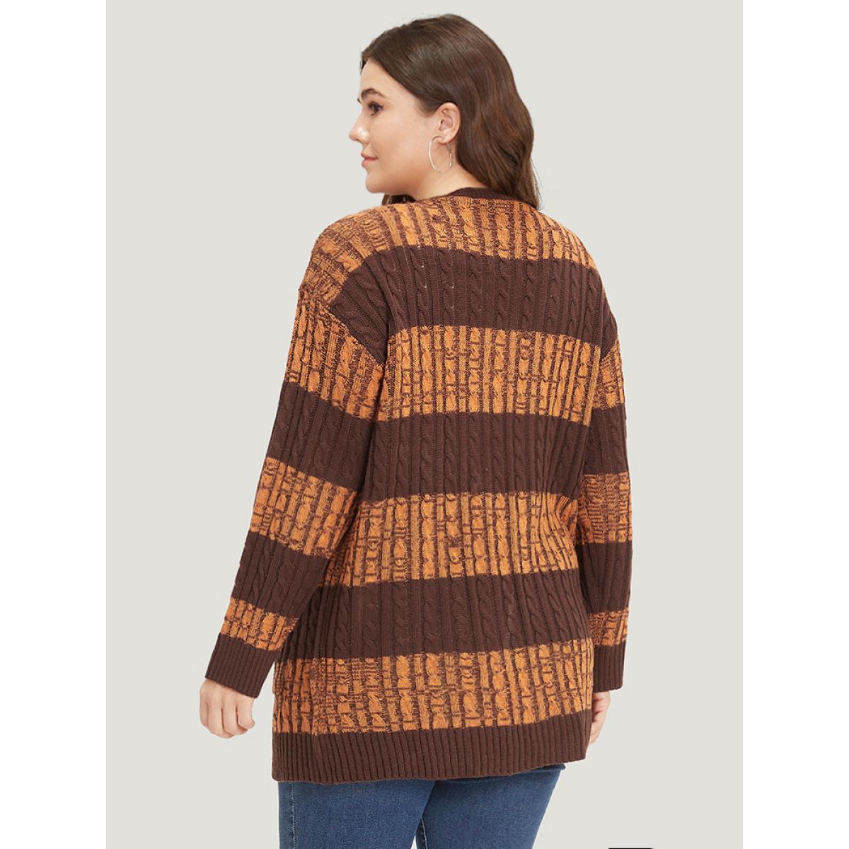 Plus Size Halloween Colorblock Cable Knit Patched Pocket Cardigan Chocolate Women Leisure Loose Long Sleeve Casual Cardigans BloomChic 22-24/3X Product Image