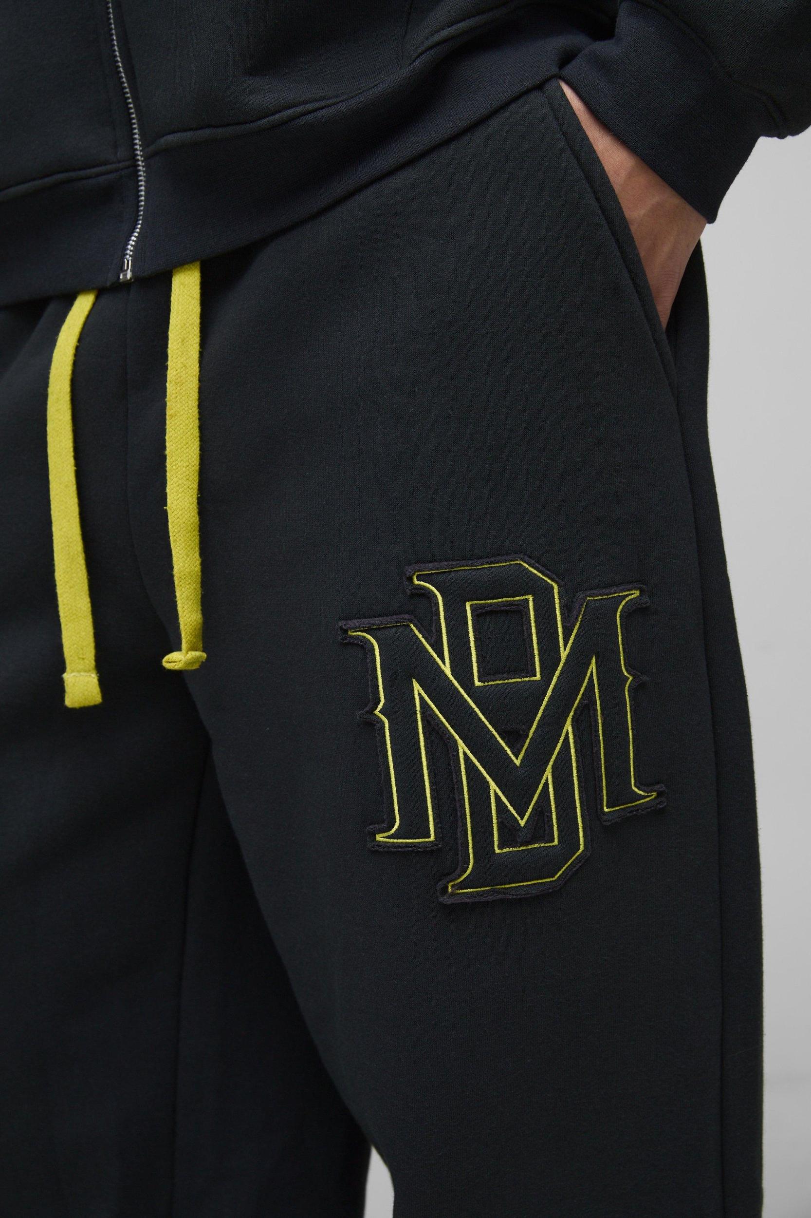 Wide Leg BM Varsity Applique Split Hem Sweatpants | boohooMAN USA Product Image
