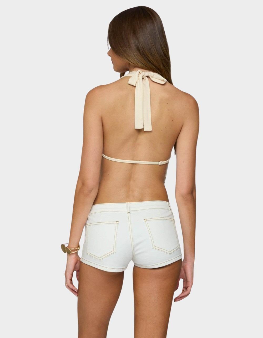 EDIKTED Beaded Chiffon Backless Cowl Neck Top - BEIGE Product Image