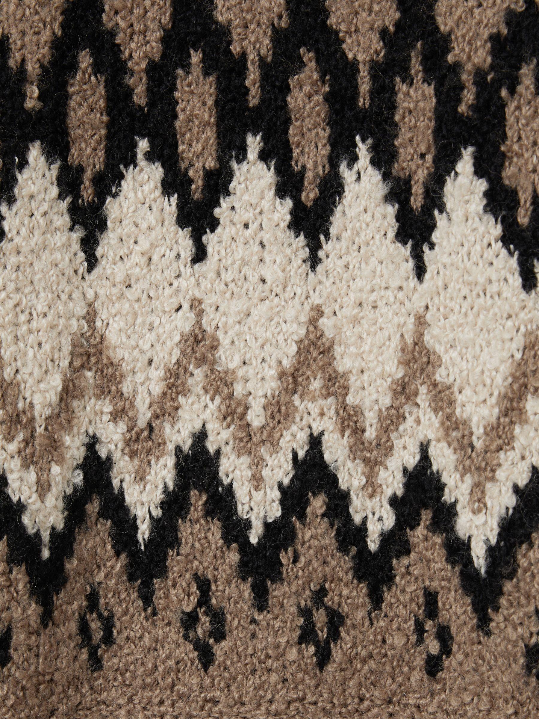 Chunky Fairisle Pattern Knit Funnel Neck Jumper in Brown Product Image