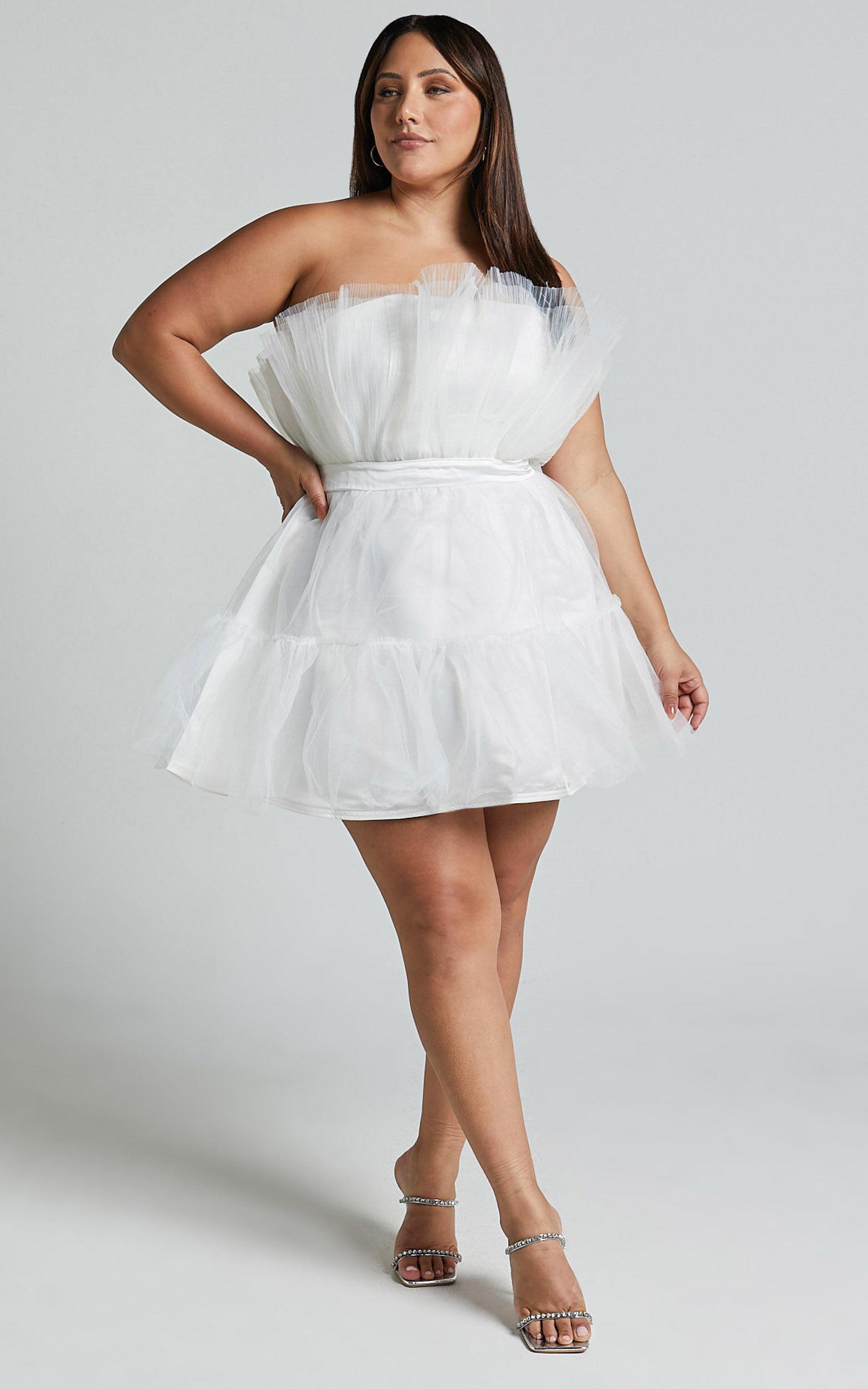 Amalya Mini Dress - Tiered Tulle Fit and Flare Dress in White Product Image
