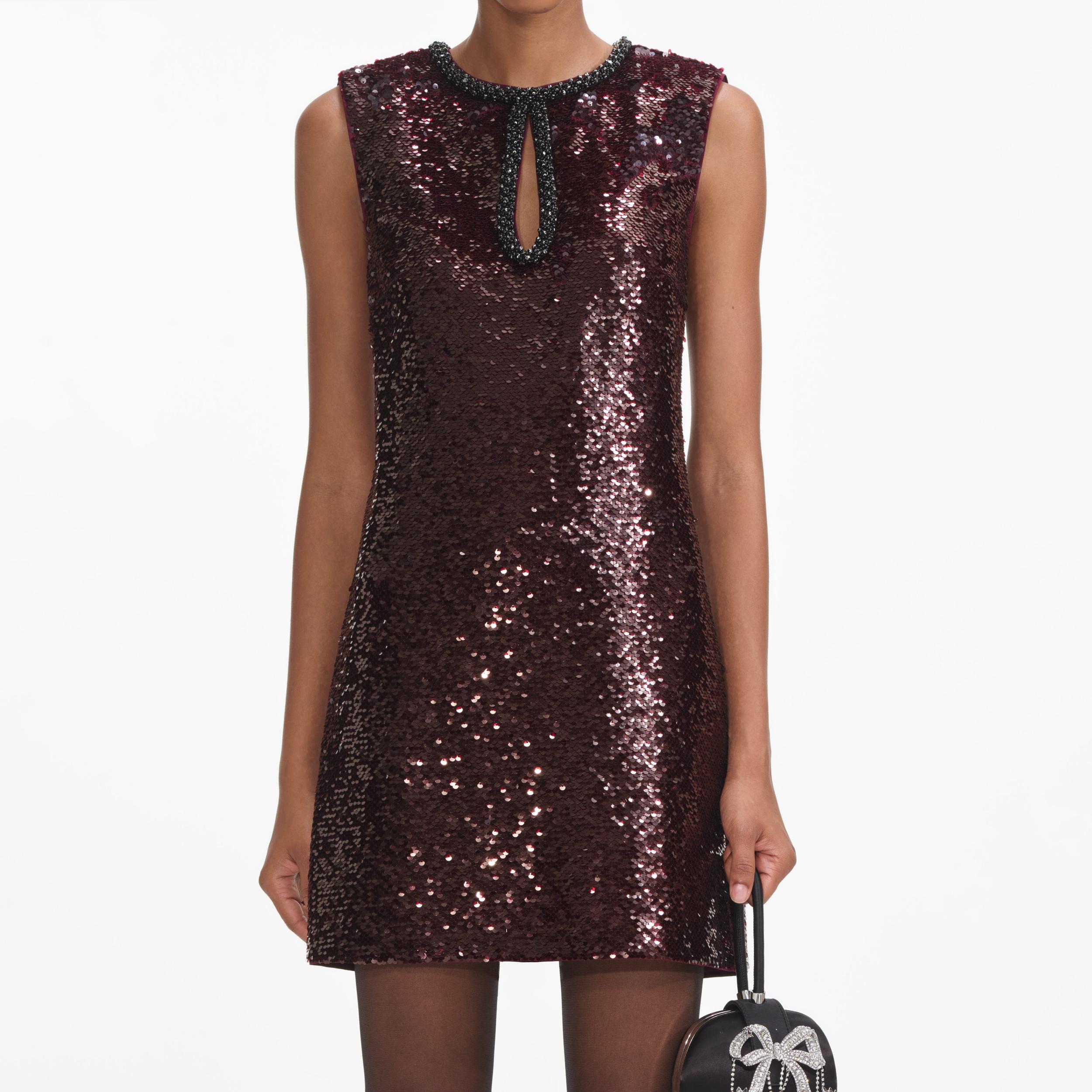 Burgundy Sequin Mini Dress Product Image